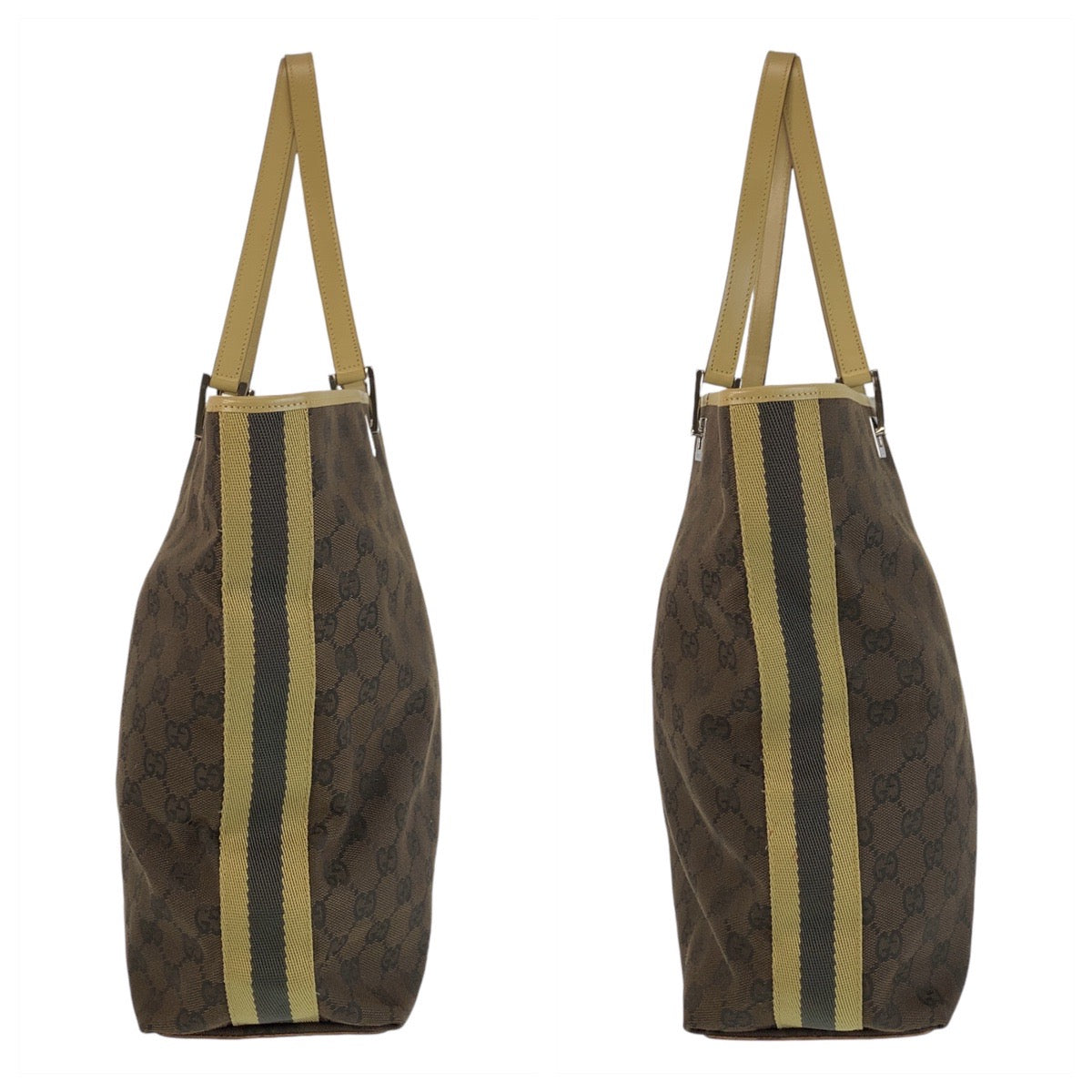 18834
GUCCI グッチ ブラウン ベージュ シルバー金具 GGキャンバス / レザー 31243 トートバッグ ショルダーバッグ レディース AB40