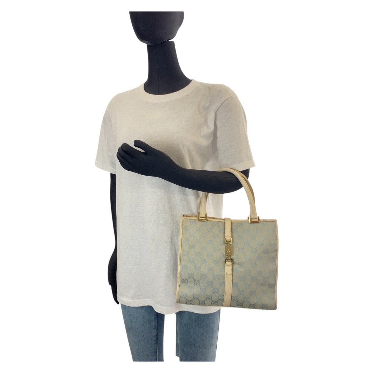 18839
GUCCI グッチ ジャッキー ライトブルー ゴールド金具 GGキャンバス 002 5065 トートバッグ ハンドバッグ レディース AB35