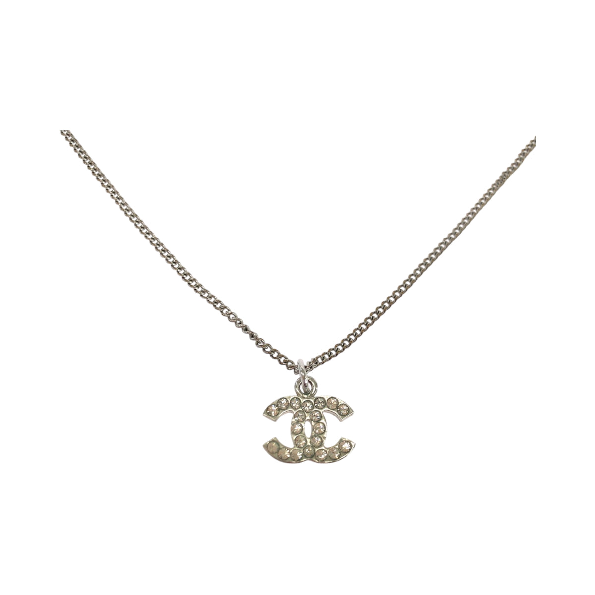 18844
CHANEL シャネル ヴィンテージ ココマーク ラインストーン シルバー メッキ ネックレス レディース AB54