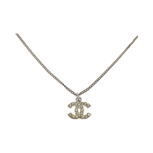 18844
CHANEL シャネル ヴィンテージ ココマーク ラインストーン シルバー メッキ ネックレス レディース AB54