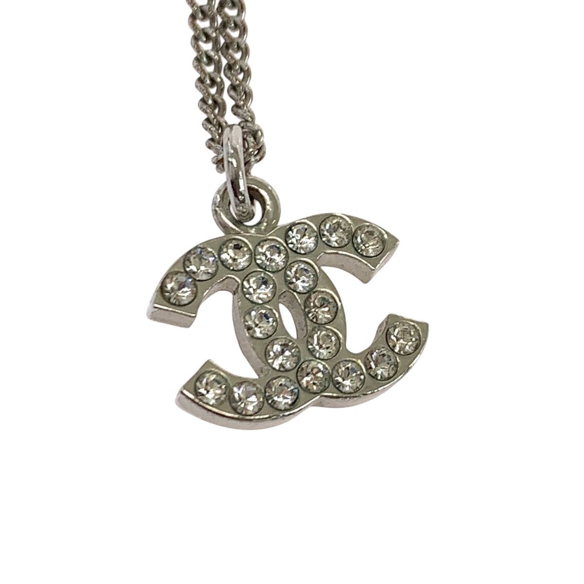 18844
CHANEL シャネル ヴィンテージ ココマーク ラインストーン シルバー メッキ ネックレス レディース AB54