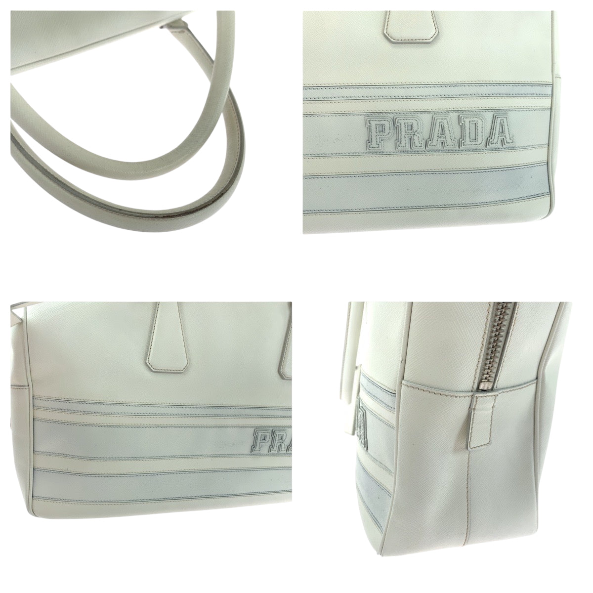 18845
PRADA プラダ サフィアーノ ロゴ ホワイト シルバー金具 レザー ビジネスバッグ ハンドバッグ  レディース ABP65
