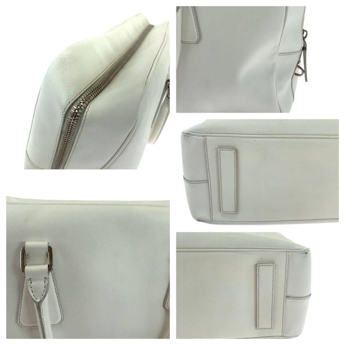 18845
PRADA プラダ サフィアーノ ロゴ ホワイト シルバー金具 レザー ビジネスバッグ ハンドバッグ  レディース ABP65