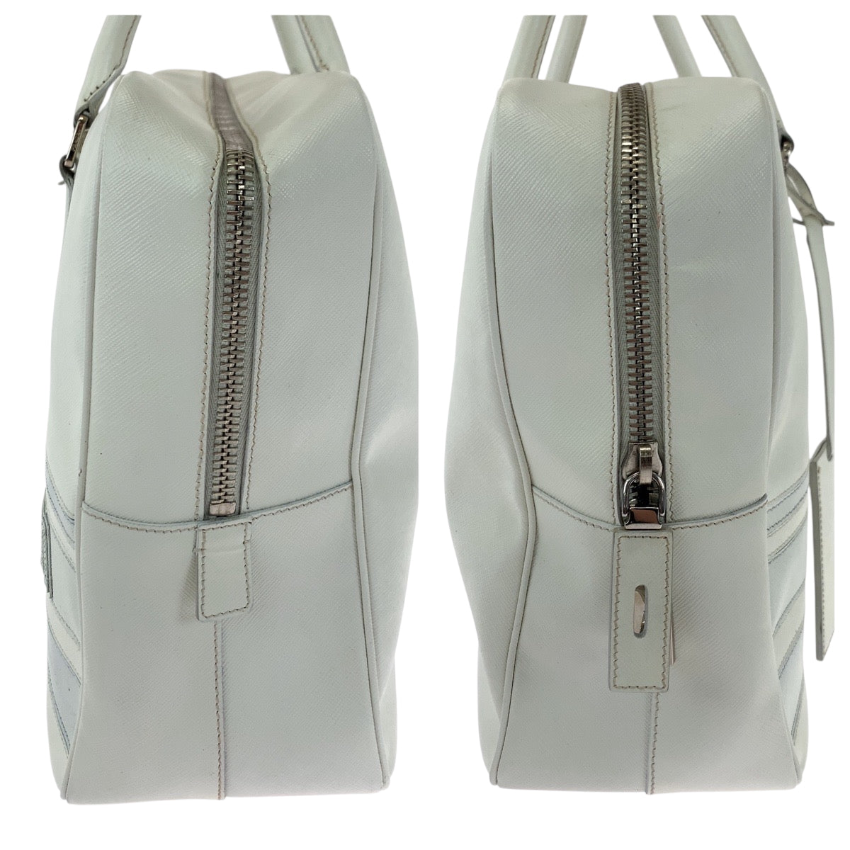 18845
PRADA プラダ サフィアーノ ロゴ ホワイト シルバー金具 レザー ビジネスバッグ ハンドバッグ  レディース ABP65