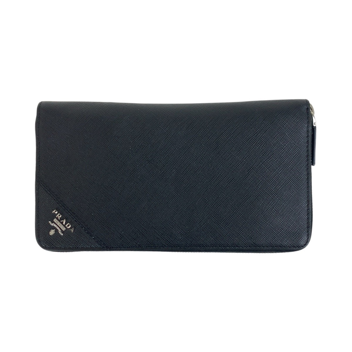 18851
PRADA プラダ サフィアーノ 三角ロゴプレート ブラック 黒 シルバー金具 レザー 長財布 ラウンドファスナー  メンズ ABP44