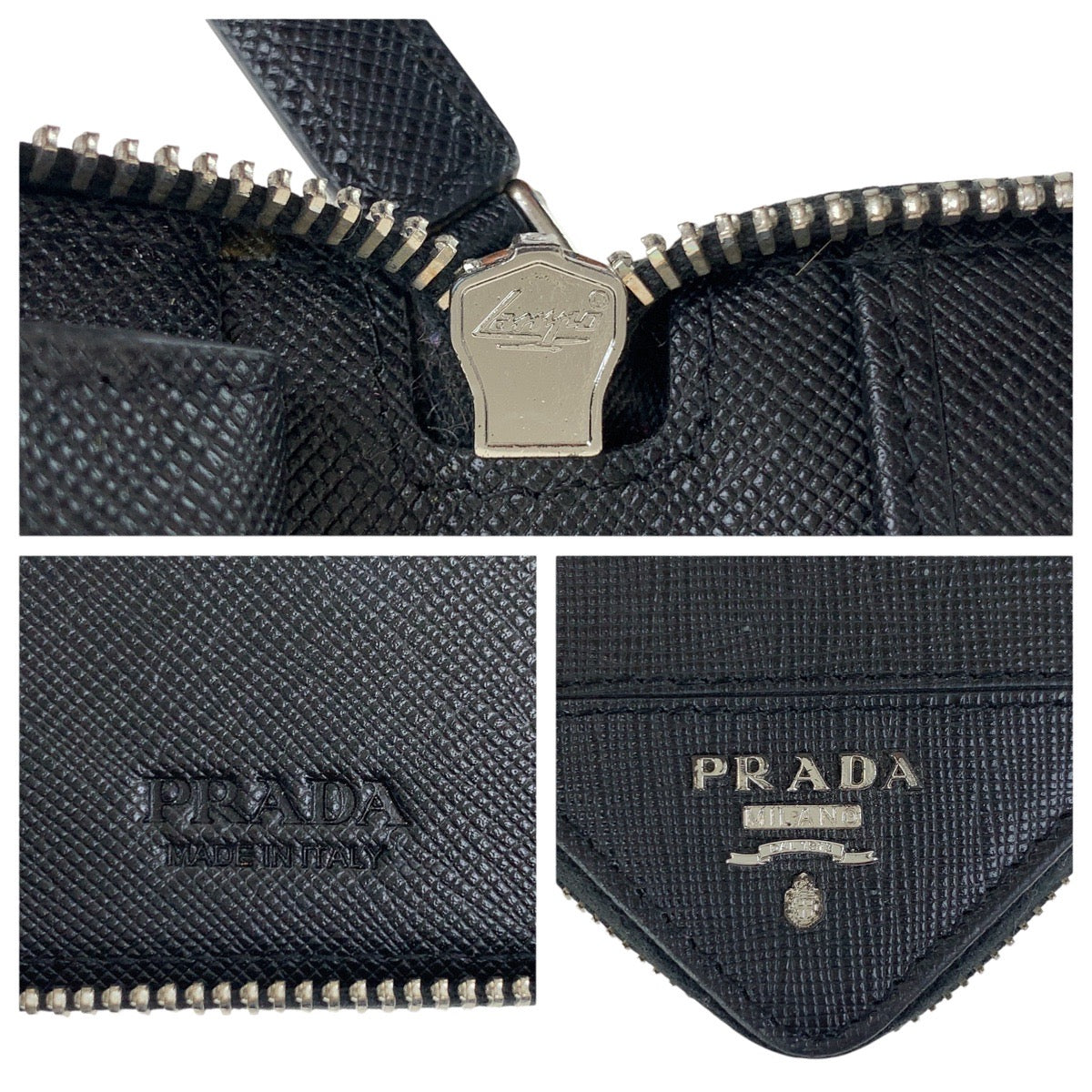18851
PRADA プラダ サフィアーノ 三角ロゴプレート ブラック 黒 シルバー金具 レザー 長財布 ラウンドファスナー  メンズ ABP44