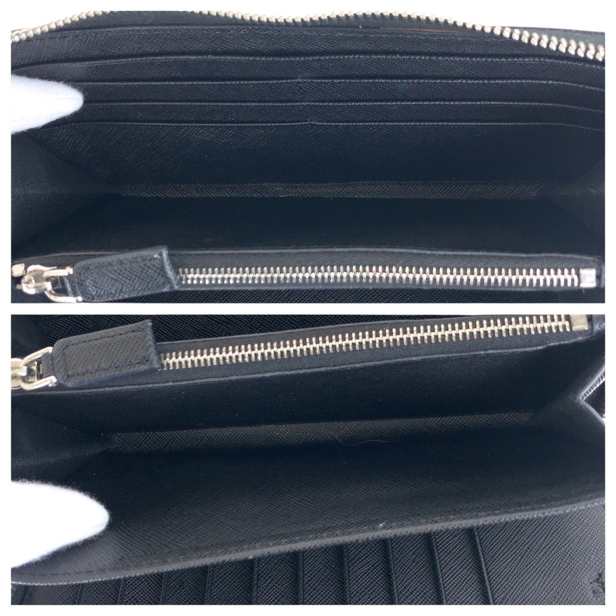 18851
PRADA プラダ サフィアーノ 三角ロゴプレート ブラック 黒 シルバー金具 レザー 長財布 ラウンドファスナー  メンズ ABP44