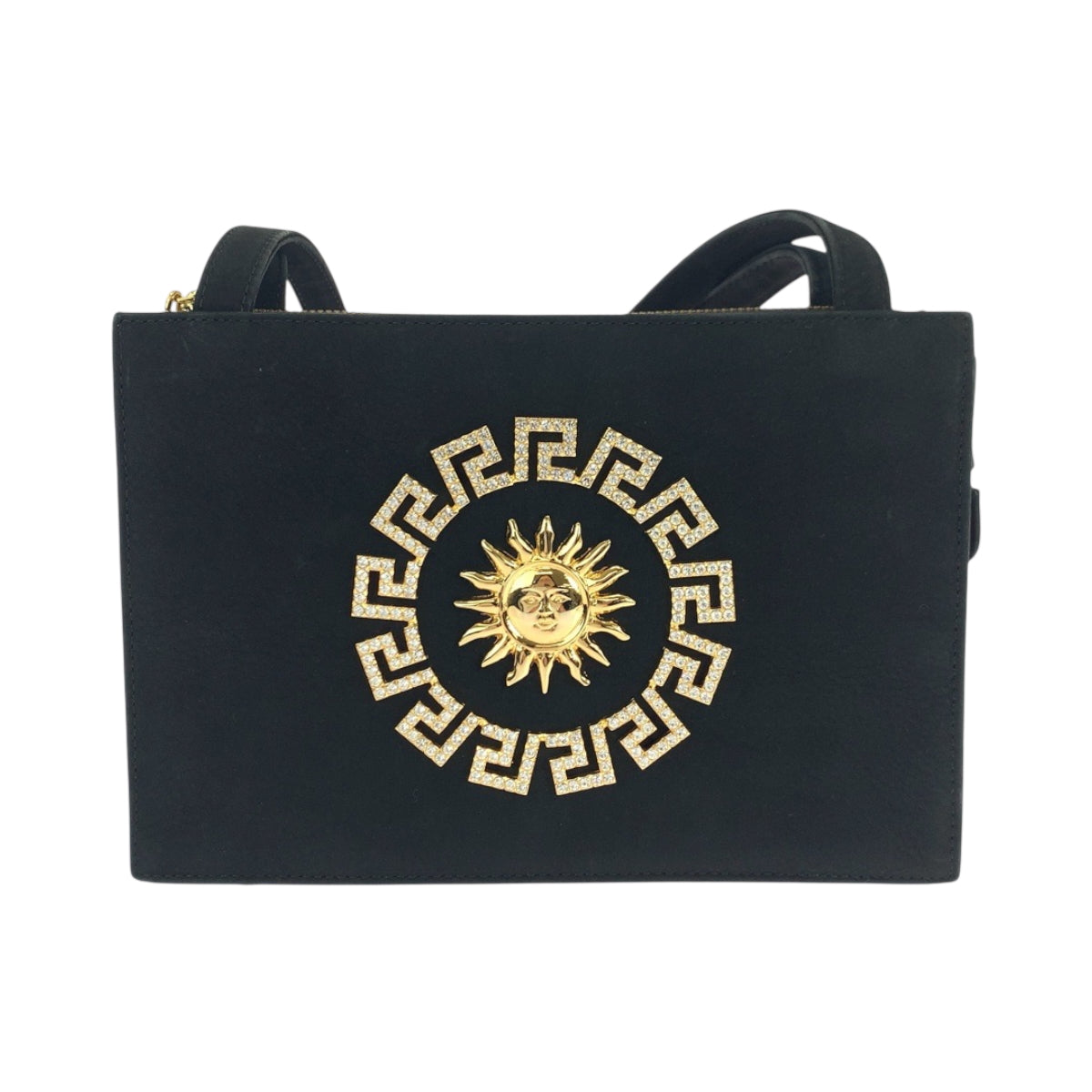 18852
VERSACE ヴェルサーチ ヴィンテージ サンバースト ブラック 黒 ゴールド金具 スウェード ショルダーバッグ トートバッグ レディース A90