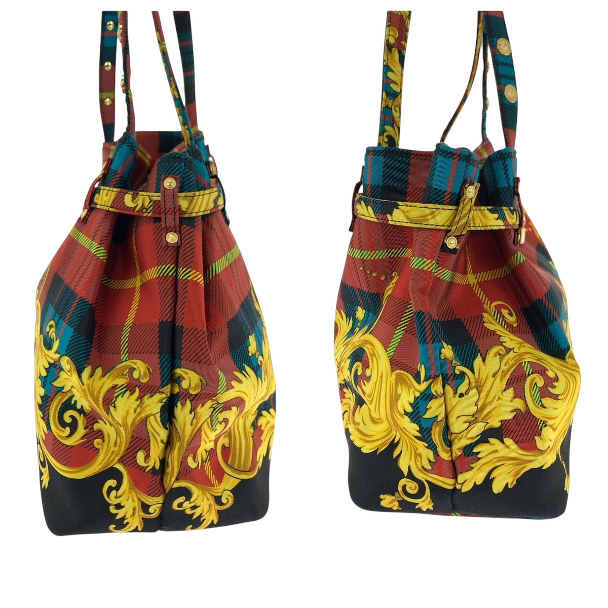 18853
VERSACE ヴェルサーチ ヴィンテージ バロック柄 マルチカラー ゴールド金具 コットン トートバッグ ショルダーバッグ レディース A78