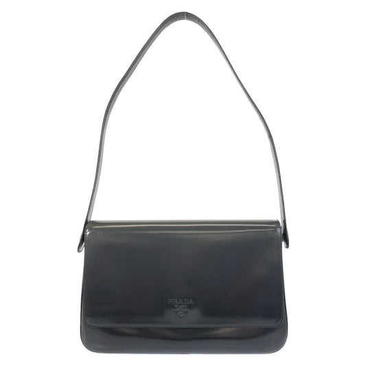 18854
PRADA プラダ ブラック 黒 シルバー金具 エナメル ショルダーバッグ ハンドバッグ  レディース ABP42
