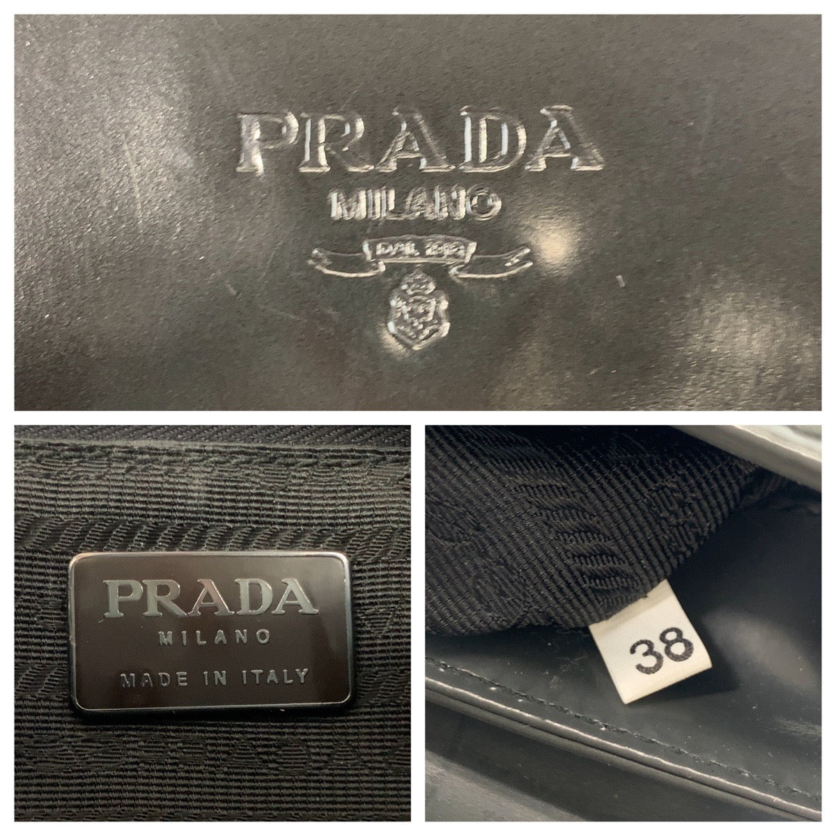 18854
PRADA プラダ ブラック 黒 シルバー金具 エナメル ショルダーバッグ ハンドバッグ  レディース ABP42
