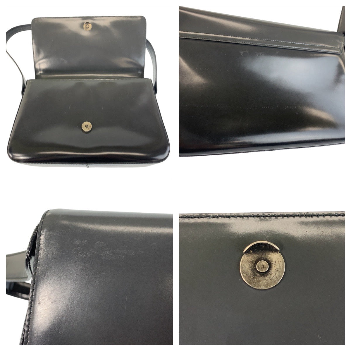 18854
PRADA プラダ ブラック 黒 シルバー金具 エナメル ショルダーバッグ ハンドバッグ  レディース ABP42