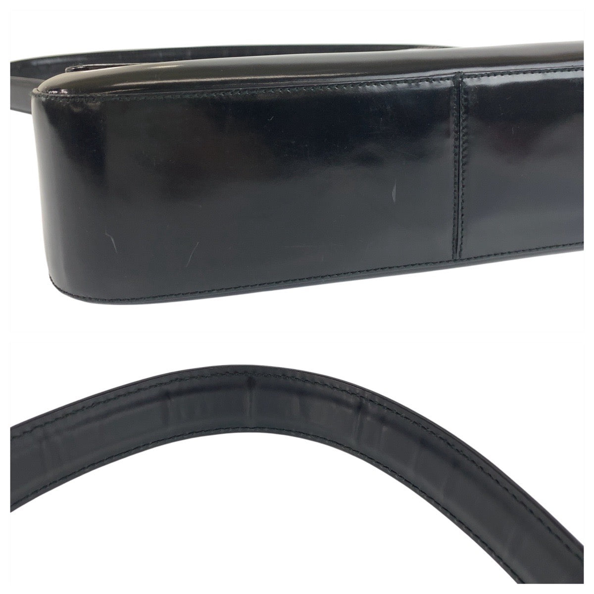 18854
PRADA プラダ ブラック 黒 シルバー金具 エナメル ショルダーバッグ ハンドバッグ  レディース ABP42