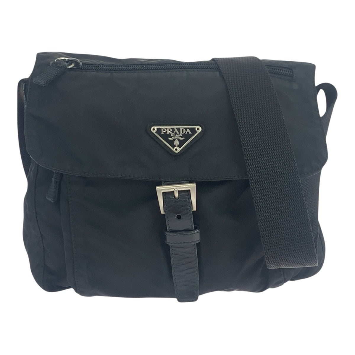 18856
PRADA プラダ テスート 三角ロゴプレート ブラック 黒 シルバー金具 ナイロン 斜め掛け ショルダーバッグ 男女兼用  レディース AB32