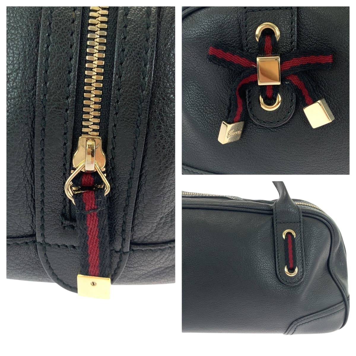 18847
GUCCI Sherry Line Princy Black Gold Hardware Leather 16120 Handbag Shoulder Bag Ladies A58