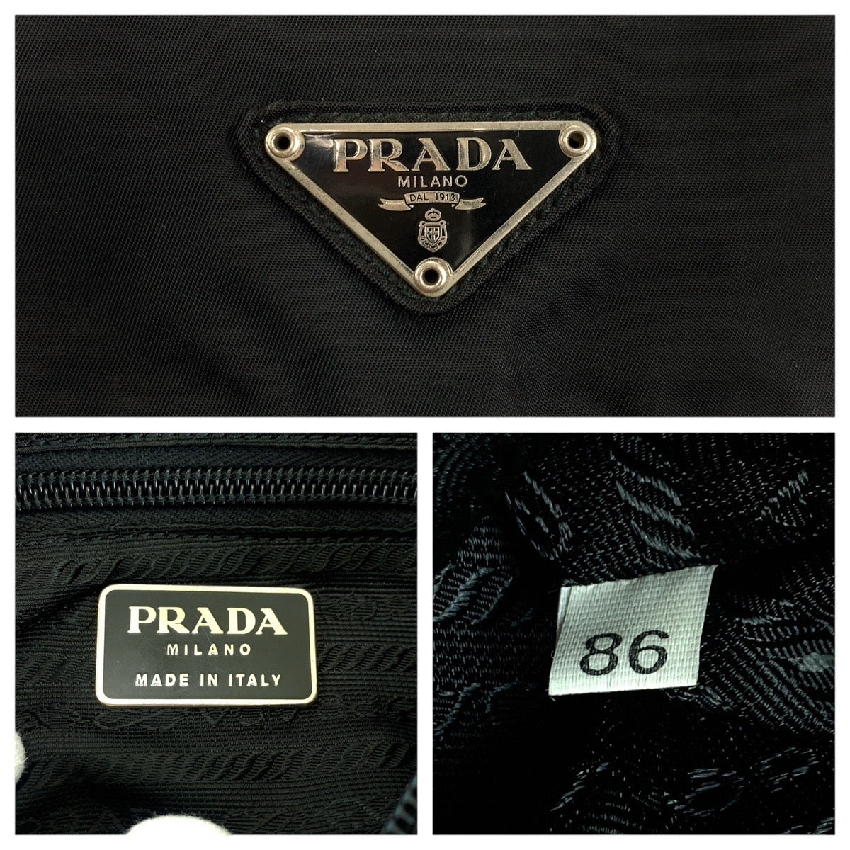 18856
PRADA プラダ テスート 三角ロゴプレート ブラック 黒 シルバー金具 ナイロン 斜め掛け ショルダーバッグ 男女兼用  レディース AB32