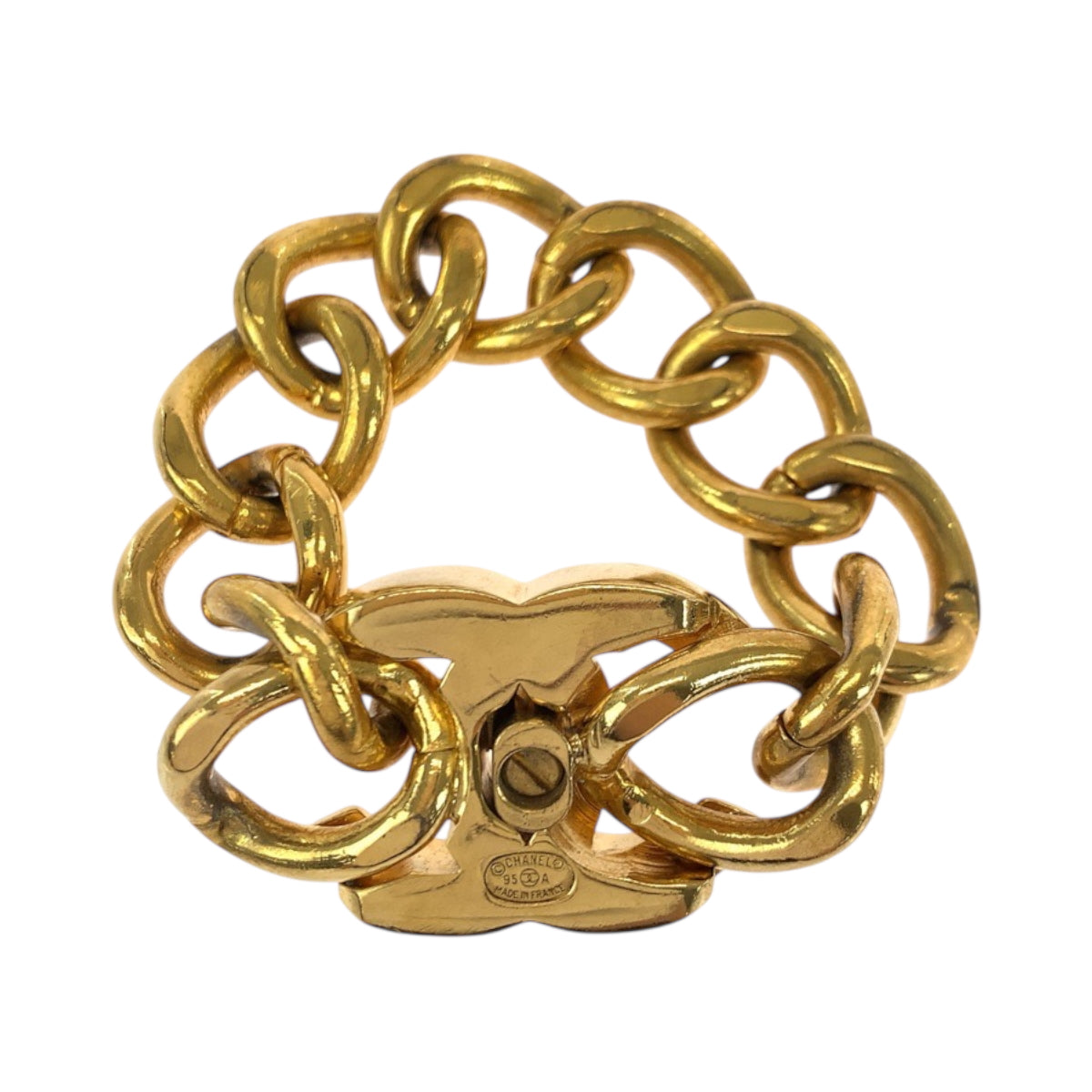 18857
CHANEL シャネル ヴィンテージ 1995 ココマーク ターンロック ゴールド メッキ ブレスレット 95A刻印 レディース ABP128
