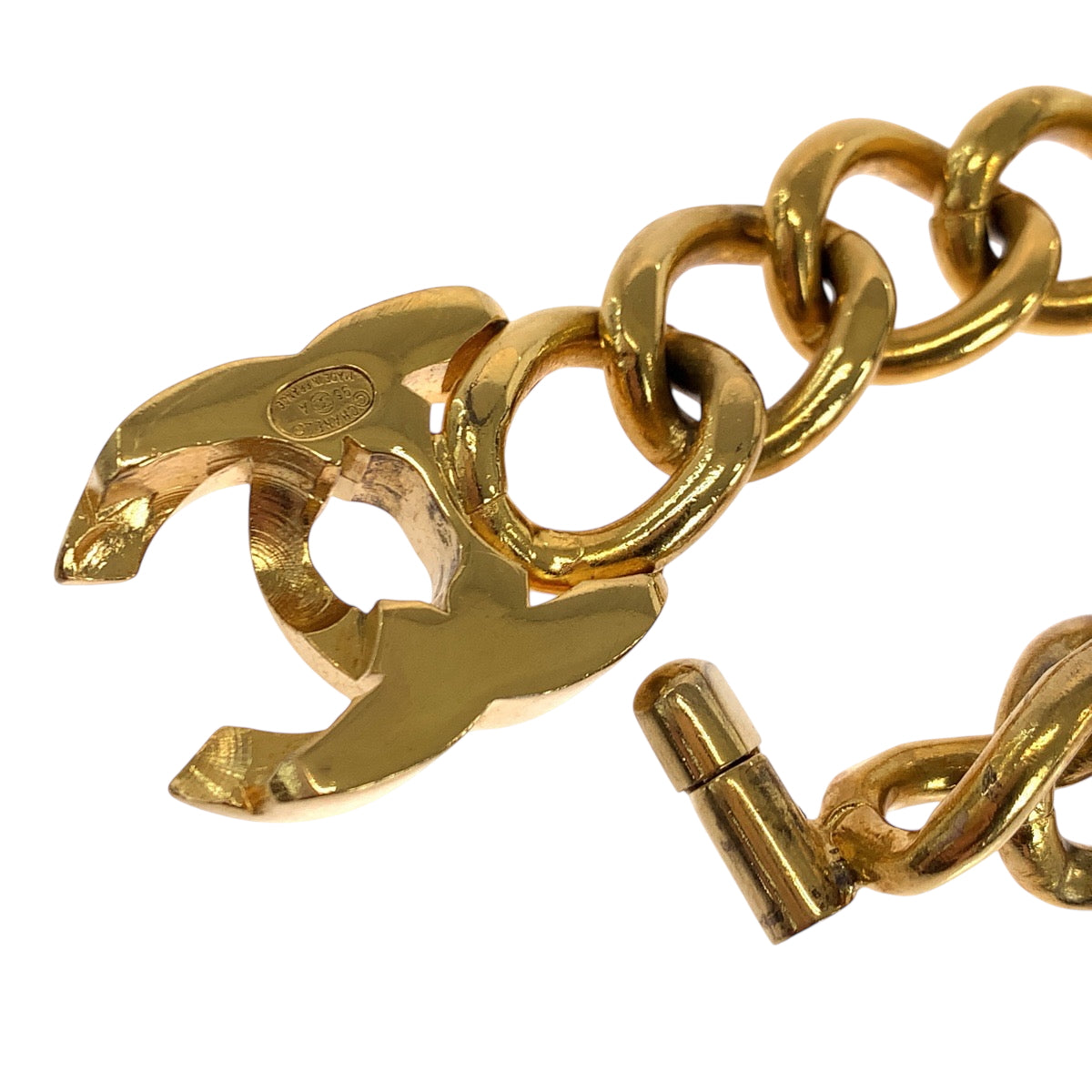 18857
CHANEL シャネル ヴィンテージ 1995 ココマーク ターンロック ゴールド メッキ ブレスレット 95A刻印 レディース ABP128