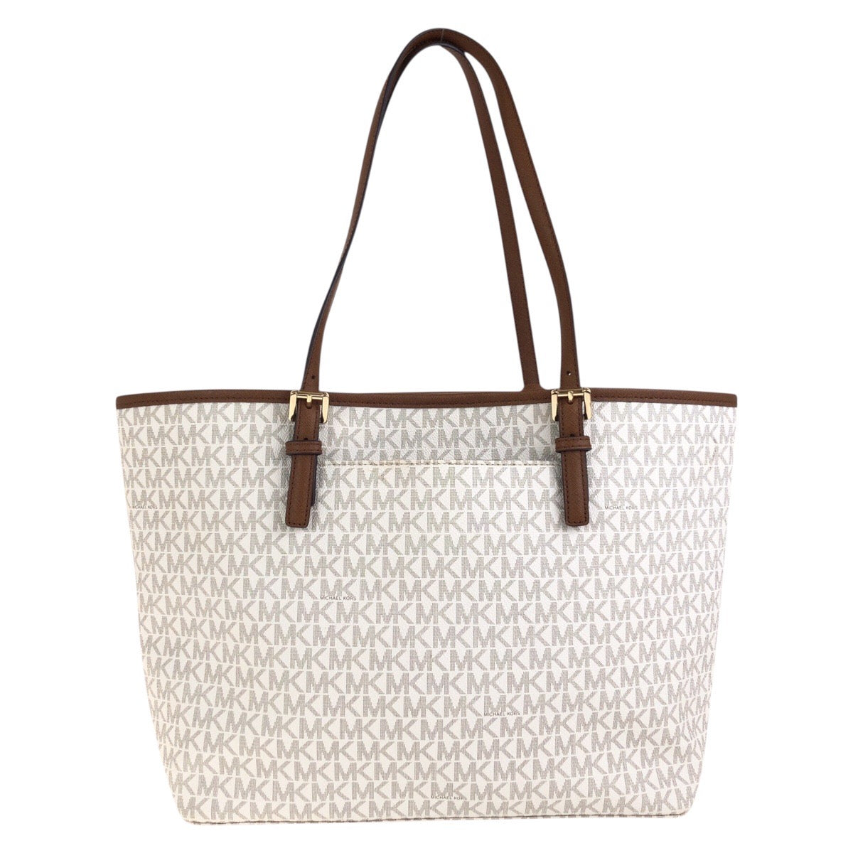 18858
Michael Kors マイケルコース ホワイト ブラウン ゴールド金具 PVC トートバッグ ショルダーバッグ レディース SA12