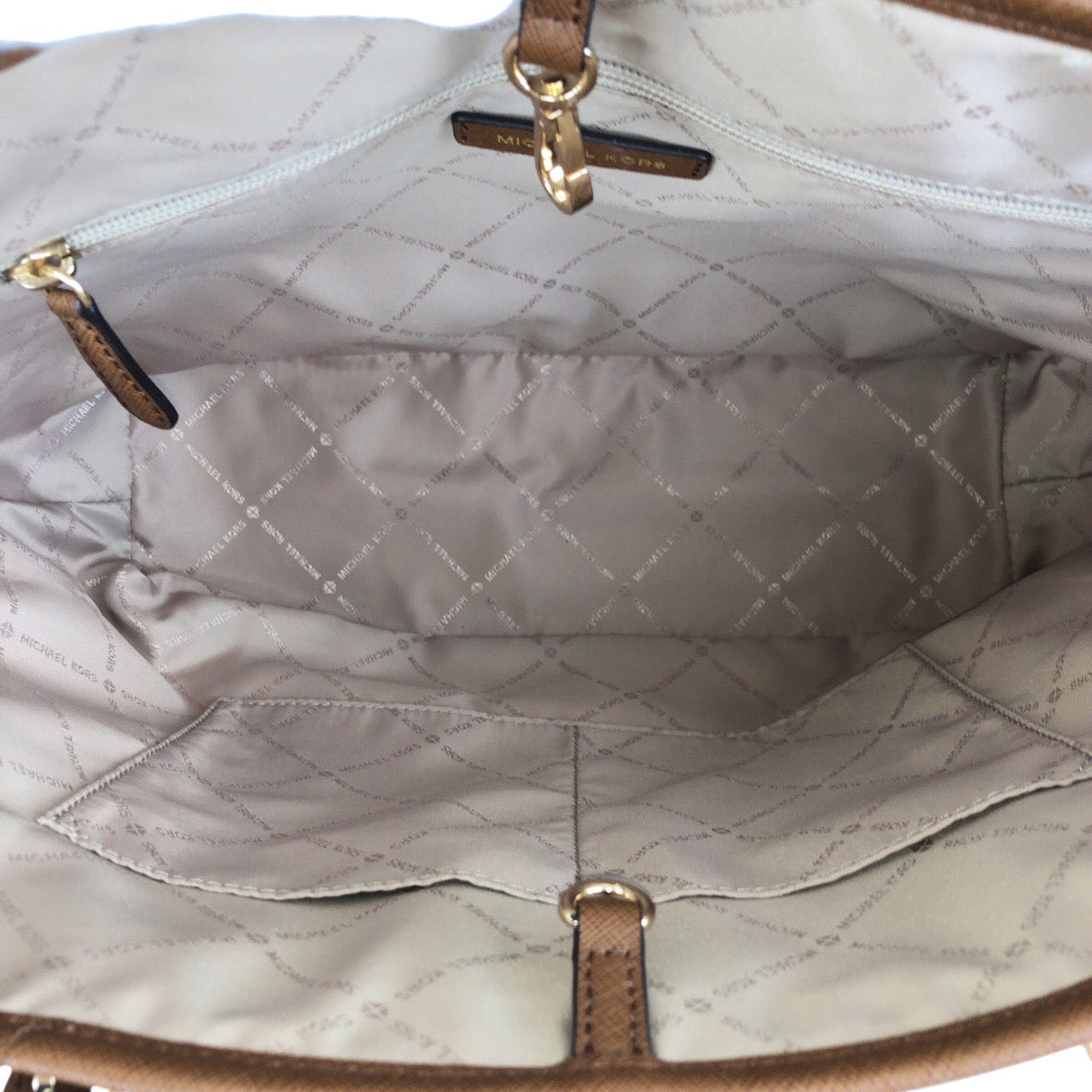 18858
Michael Kors マイケルコース ホワイト ブラウン ゴールド金具 PVC トートバッグ ショルダーバッグ レディース SA12
