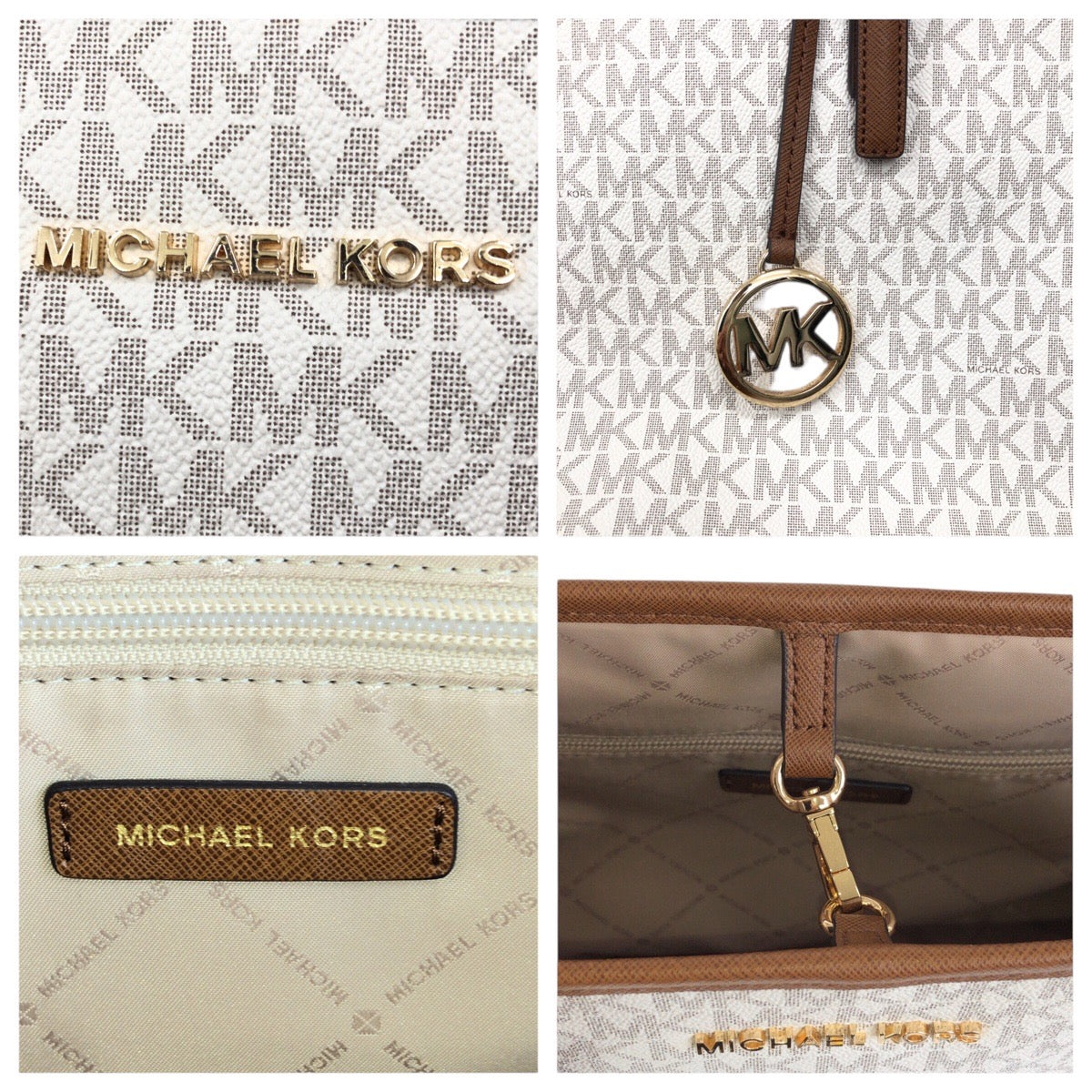 18858
Michael Kors マイケルコース ホワイト ブラウン ゴールド金具 PVC トートバッグ ショルダーバッグ レディース SA12