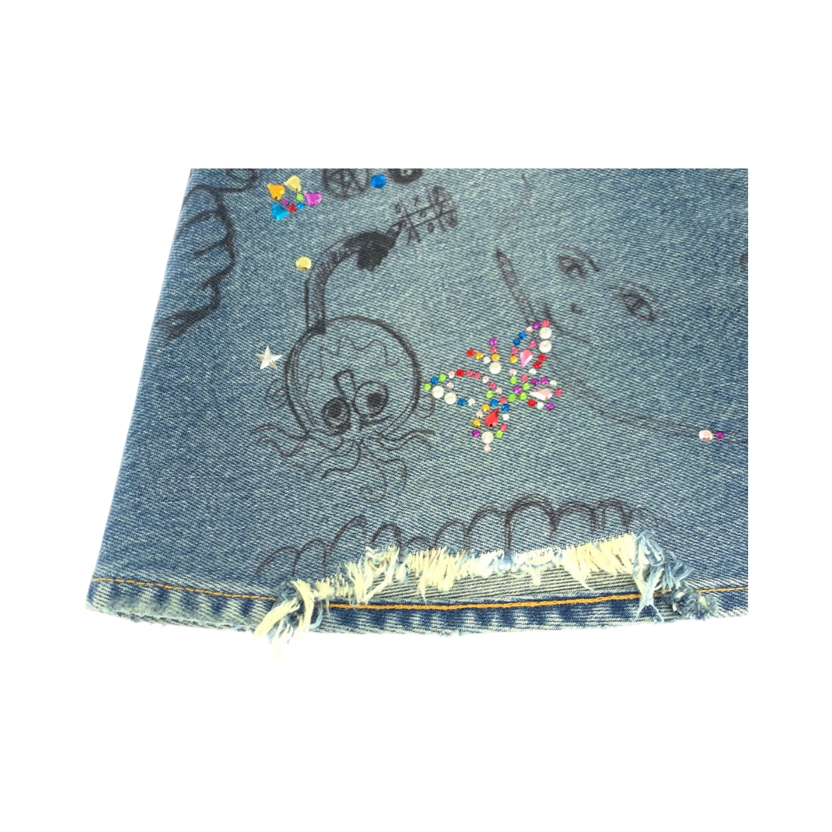 18860
BALENCIAGA バレンシアガ グラフィック プリント ラインストーン サイズ36 ブルー マルチカラー シルバー金具 デニム ミニスカート レディース A54