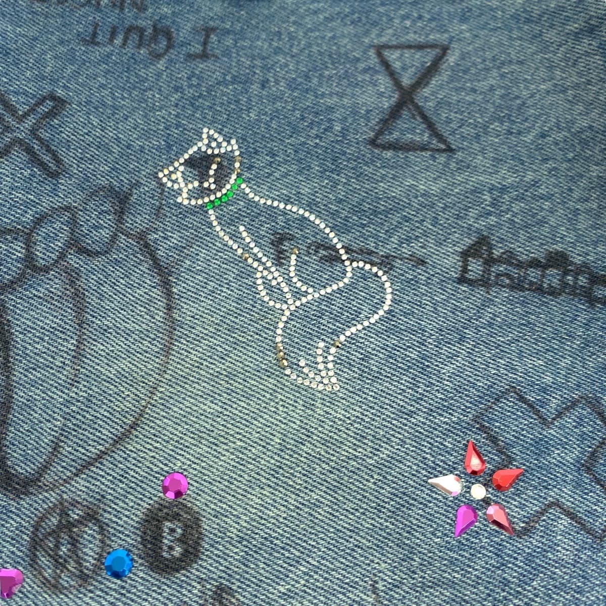 18860
BALENCIAGA バレンシアガ グラフィック プリント ラインストーン サイズ36 ブルー マルチカラー シルバー金具 デニム ミニスカート レディース A54