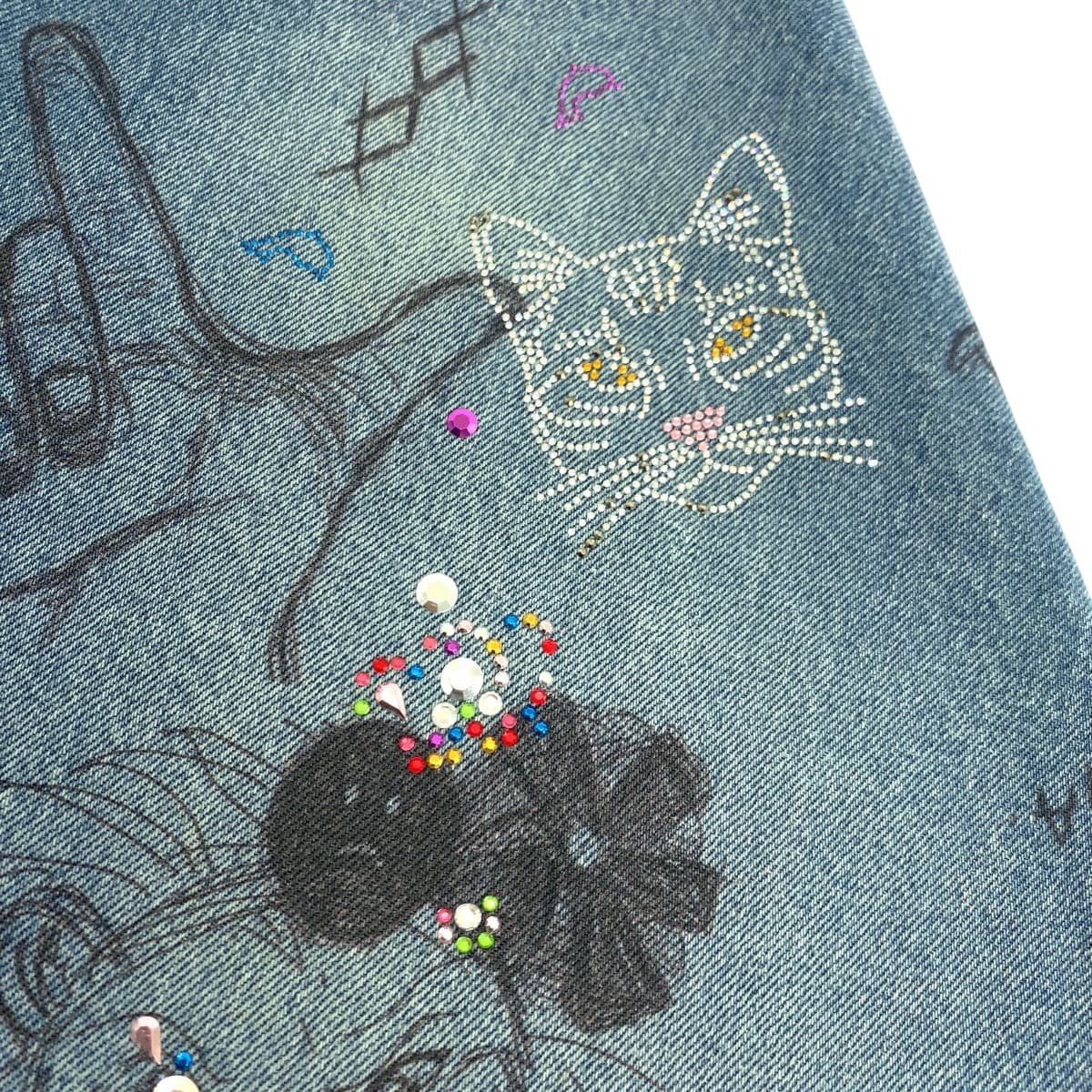 18860
BALENCIAGA バレンシアガ グラフィック プリント ラインストーン サイズ36 ブルー マルチカラー シルバー金具 デニム ミニスカート レディース A54