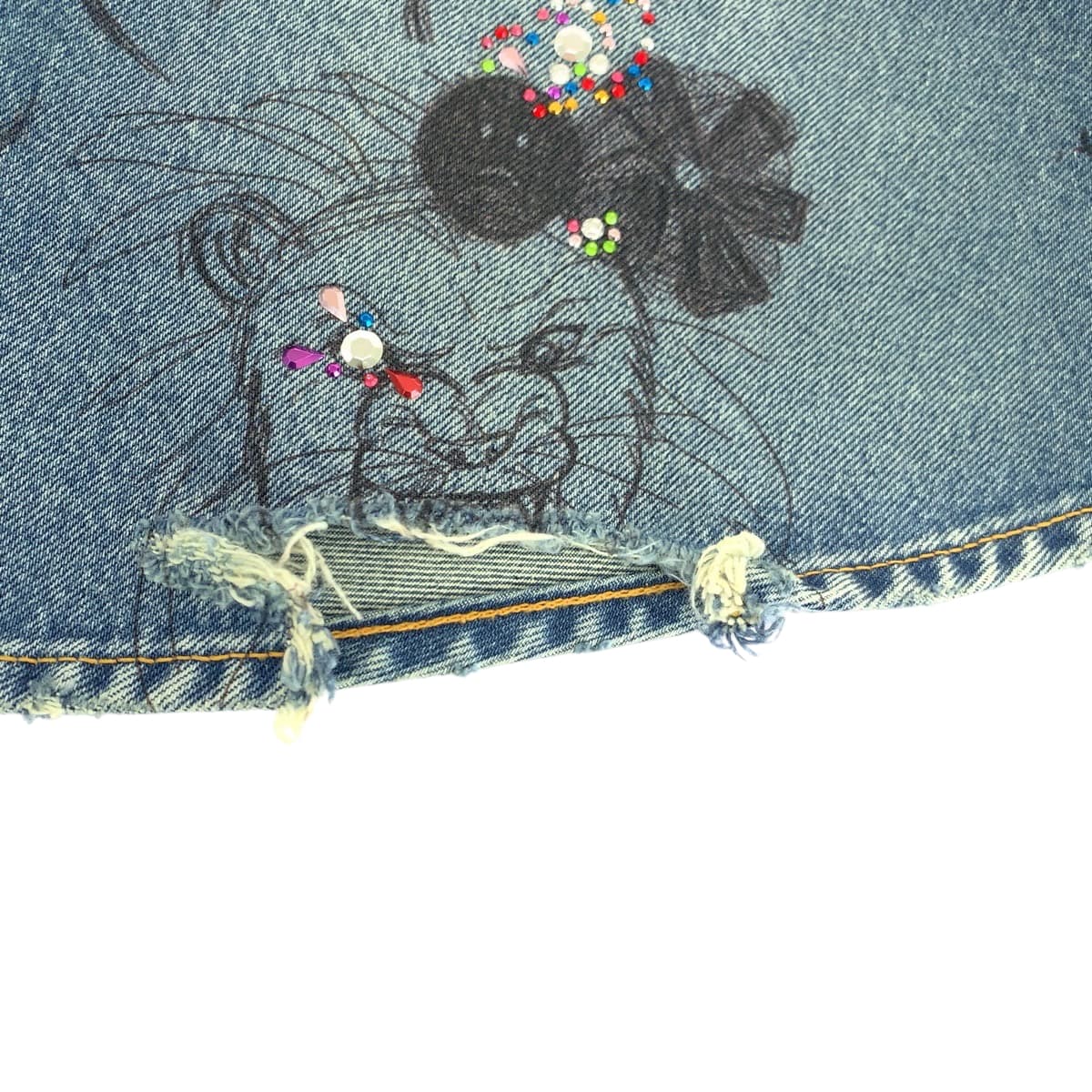 18860
BALENCIAGA バレンシアガ グラフィック プリント ラインストーン サイズ36 ブルー マルチカラー シルバー金具 デニム ミニスカート レディース A54