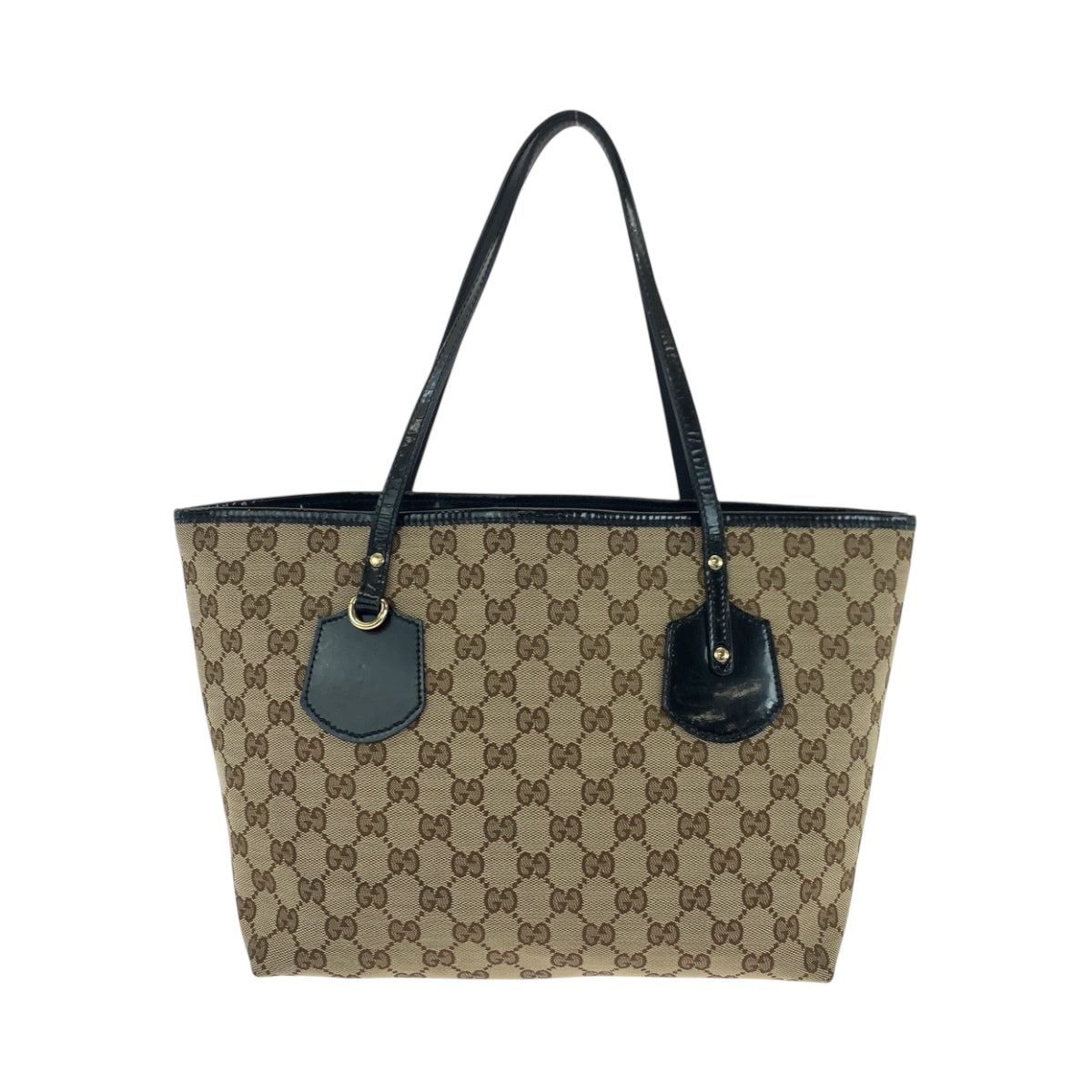 18862
GUCCI グッチ ベージュ ブラック ゴールド金具 GGキャンバス / パテントレザー 211976 トートバッグ ショルダーバッグ  レディース AB28