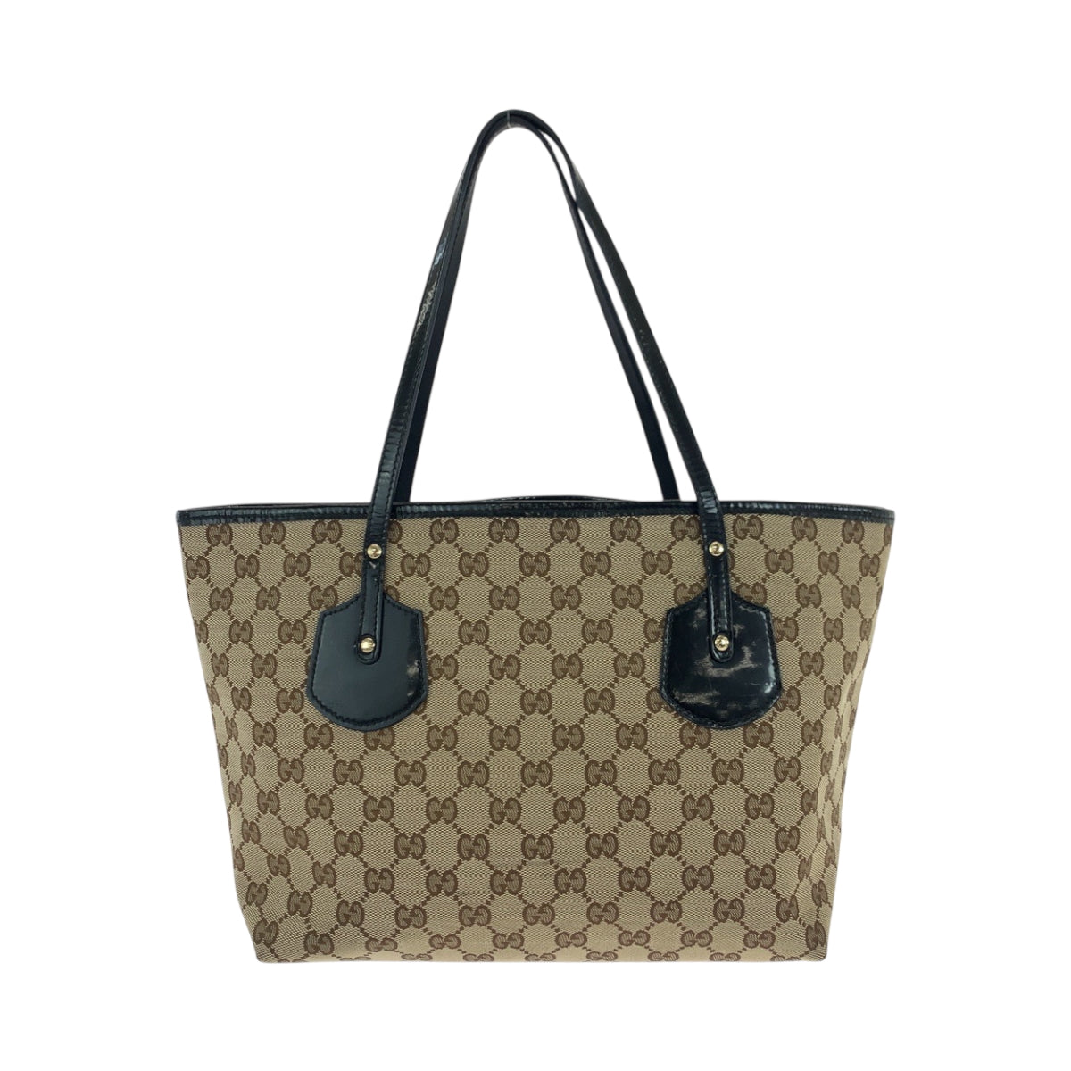 18862
GUCCI グッチ ベージュ ブラック ゴールド金具 GGキャンバス / パテントレザー 211976 トートバッグ ショルダーバッグ  レディース AB28