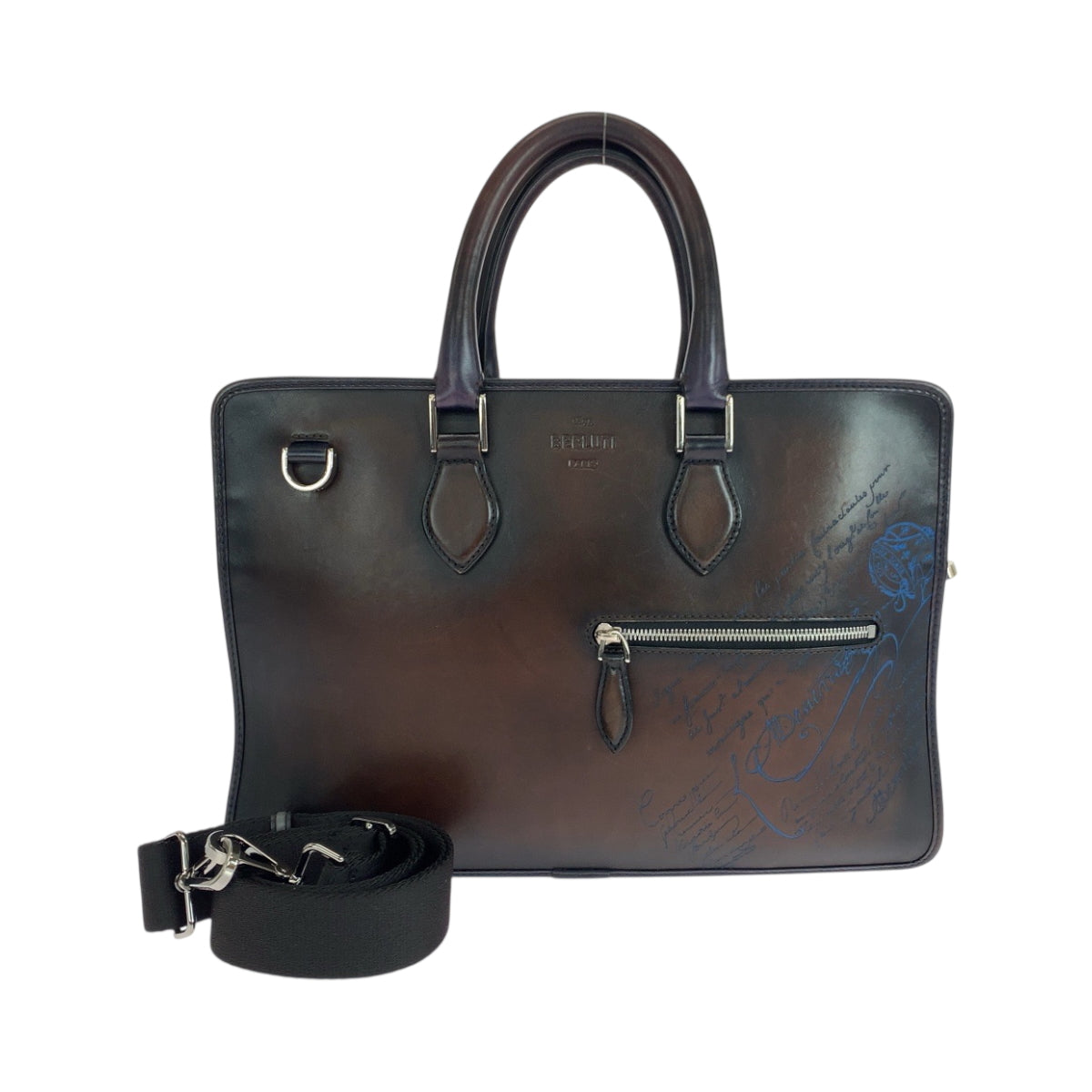 18864
Berluti ベルルッティ アンジュール ブラウン ネイビー シルバー金具 レザー ショルダーバッグ ハンドバッグ 2way  メンズ ABP180