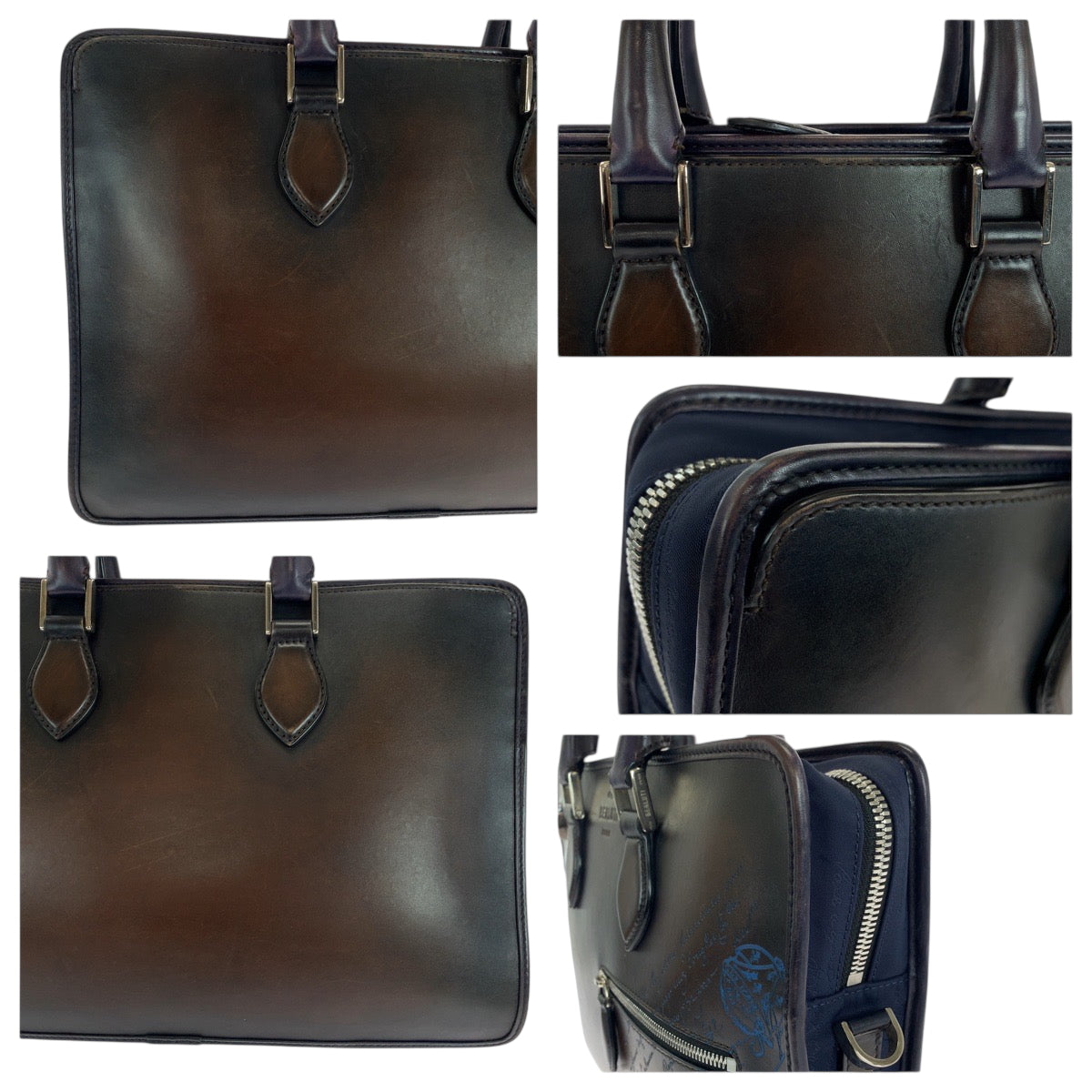 18864
Berluti ベルルッティ アンジュール ブラウン ネイビー シルバー金具 レザー ショルダーバッグ ハンドバッグ 2way  メンズ ABP180