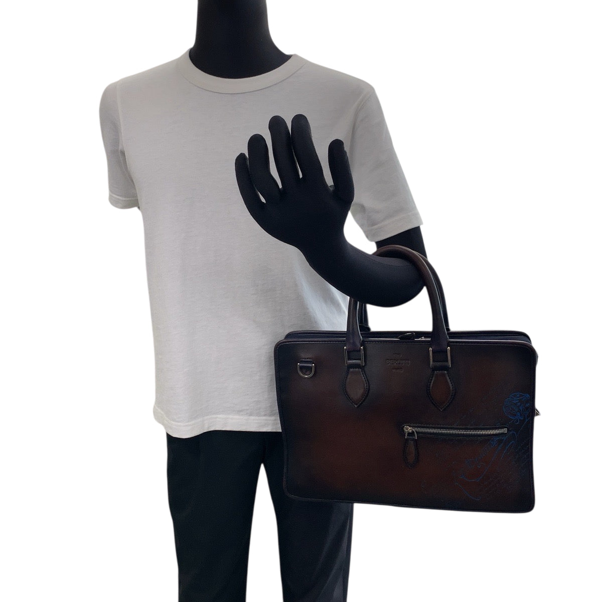 18864
Berluti ベルルッティ アンジュール ブラウン ネイビー シルバー金具 レザー ショルダーバッグ ハンドバッグ 2way  メンズ ABP180