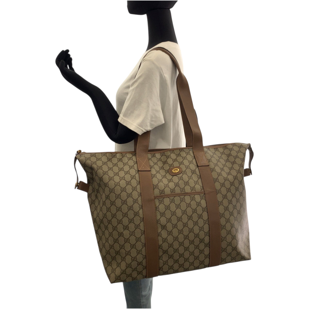 18866
GUCCI グッチ ヴィンテージ オールドグッチ ベージュ ブラウン ゴールド金具 GGスプリームキャンバス 012 1095 6080 トートバッグ ショルダーバッグ  レディース AB