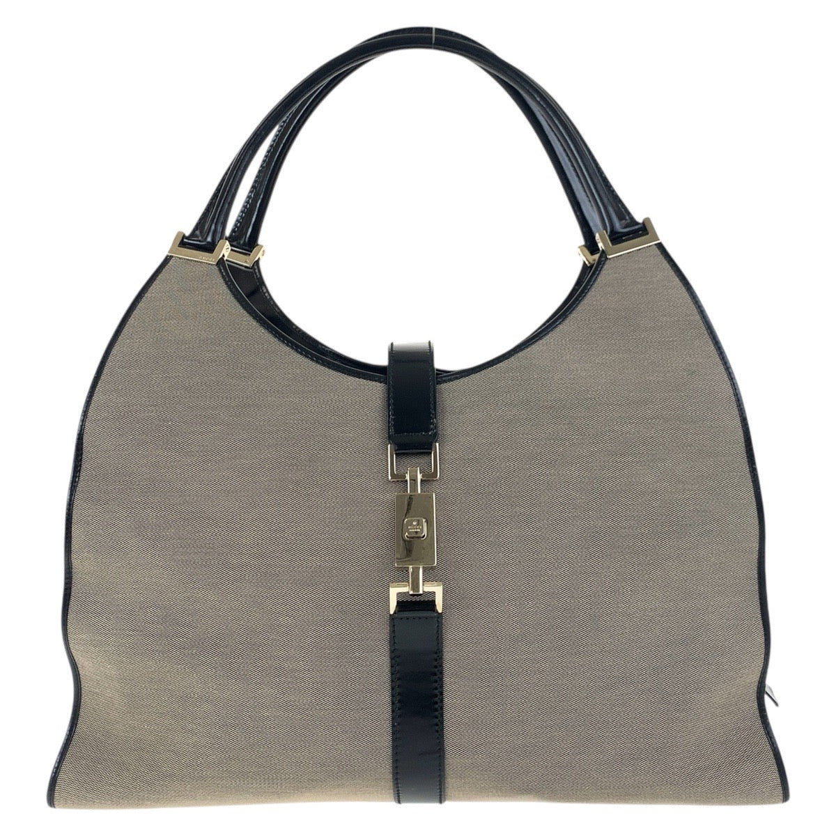 18868
GUCCI Jackie Grey Beige Black Gold Hardware Canvas / Leather 019 0345 Shoulder Bag Unisex Women's A51