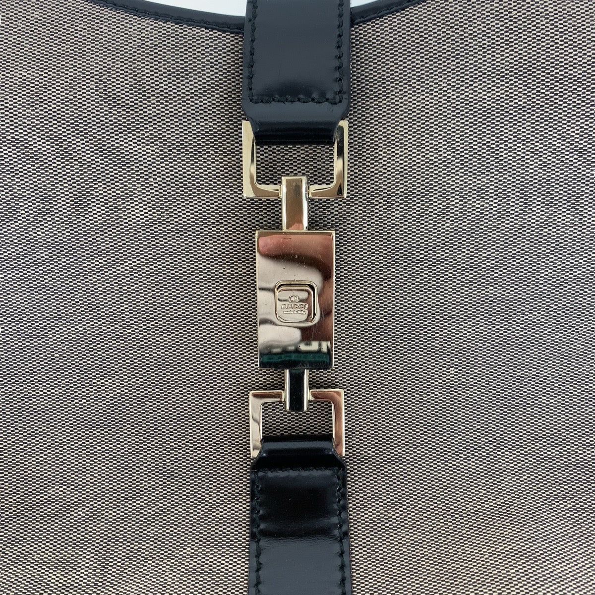 18868
GUCCI Jackie Grey Beige Black Gold Hardware Canvas / Leather 019 0345 Shoulder Bag Unisex Women's A51
