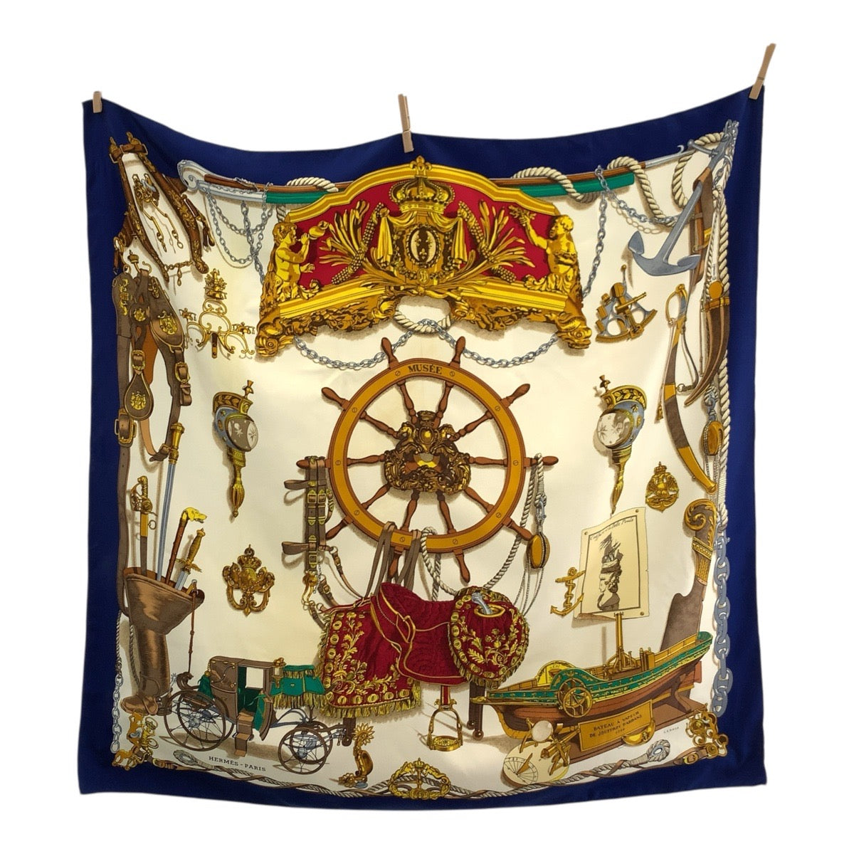 18870
HERMES エルメス BATEAU A VAPEUR DE JOUFFROY DABBANS 1784 カレ90 ブルー マルチカラー シルク スカーフ 大判スカーフ  レディース AB