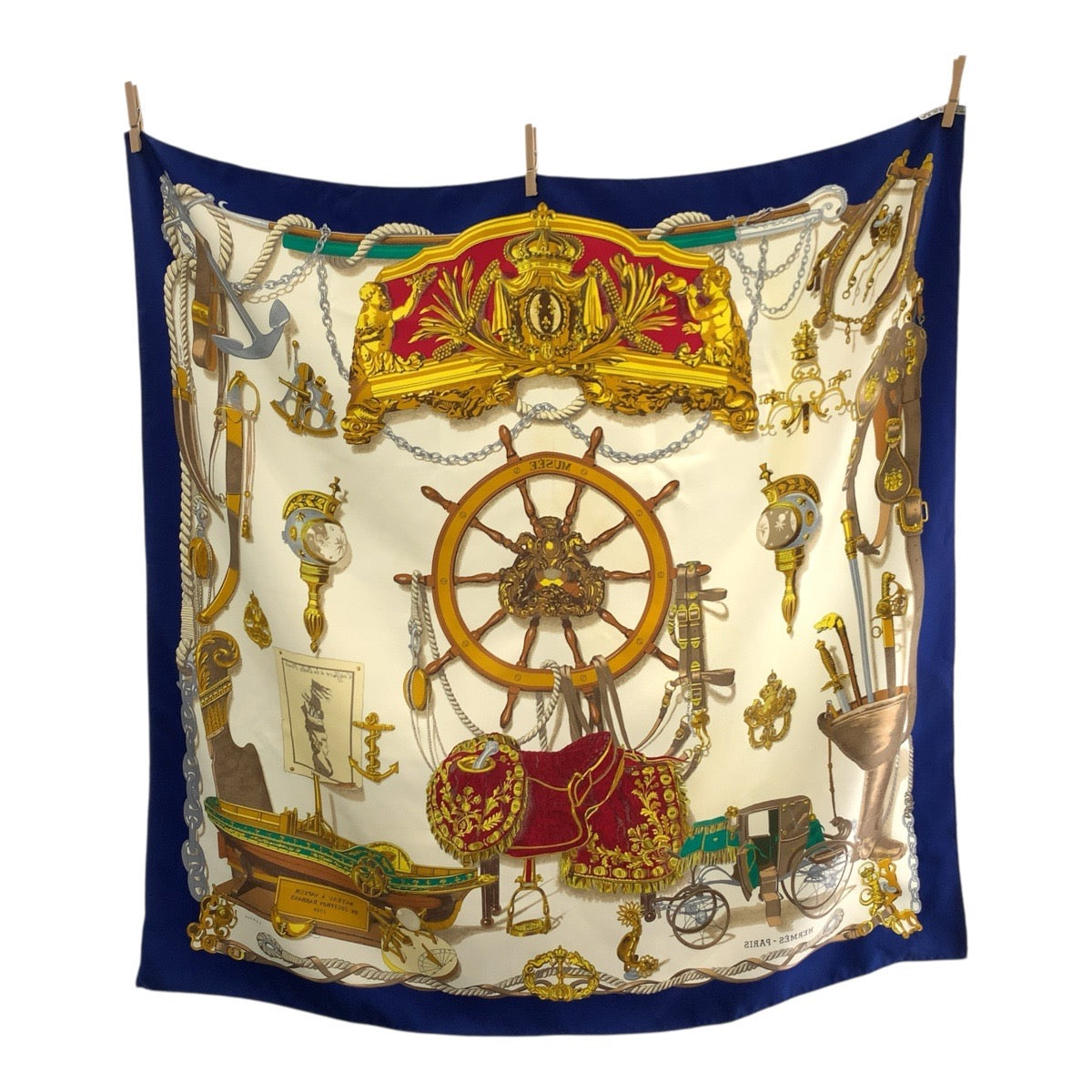 18870
HERMES エルメス BATEAU A VAPEUR DE JOUFFROY DABBANS 1784 カレ90 ブルー マルチカラー シルク スカーフ 大判スカーフ  レディース AB