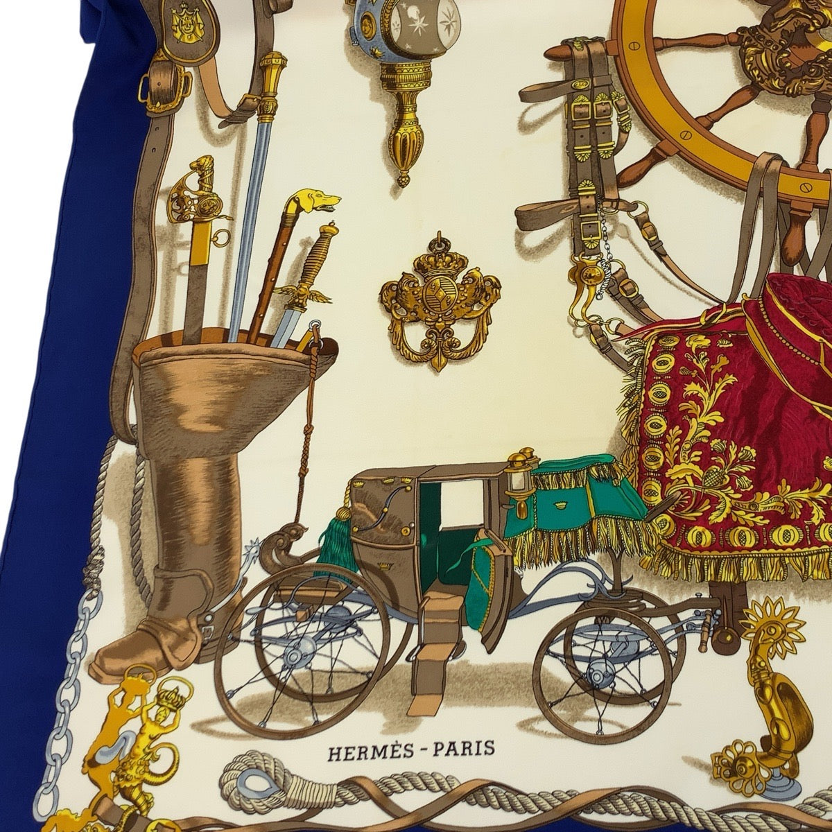 18870
HERMES エルメス BATEAU A VAPEUR DE JOUFFROY DABBANS 1784 カレ90 ブルー マルチカラー シルク スカーフ 大判スカーフ  レディース AB