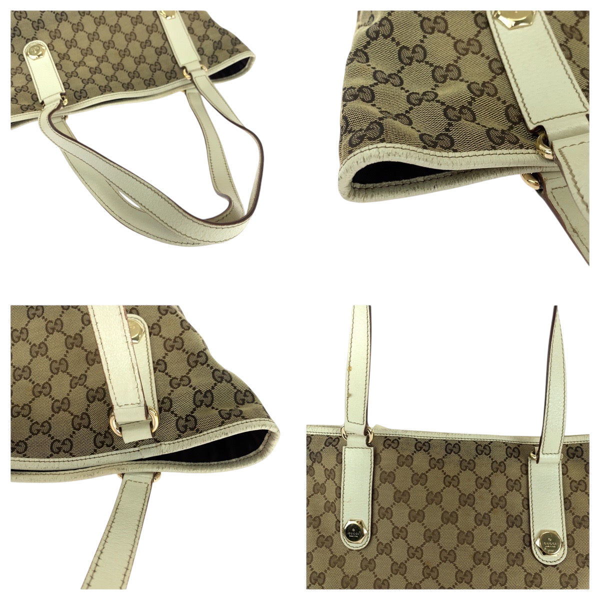 18871
GUCCI グッチ ベージュ ホワイト ゴールド金具 GGキャンバス 153009 トートバッグ ショルダーバッグ  レディース AB