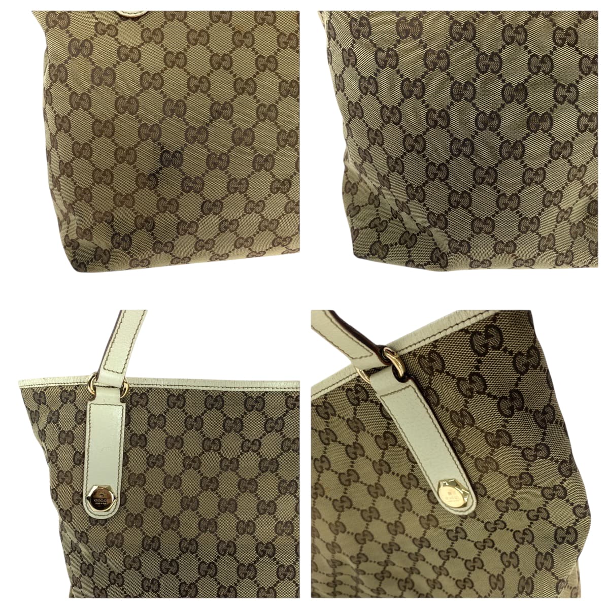 18871
GUCCI グッチ ベージュ ホワイト ゴールド金具 GGキャンバス 153009 トートバッグ ショルダーバッグ  レディース AB