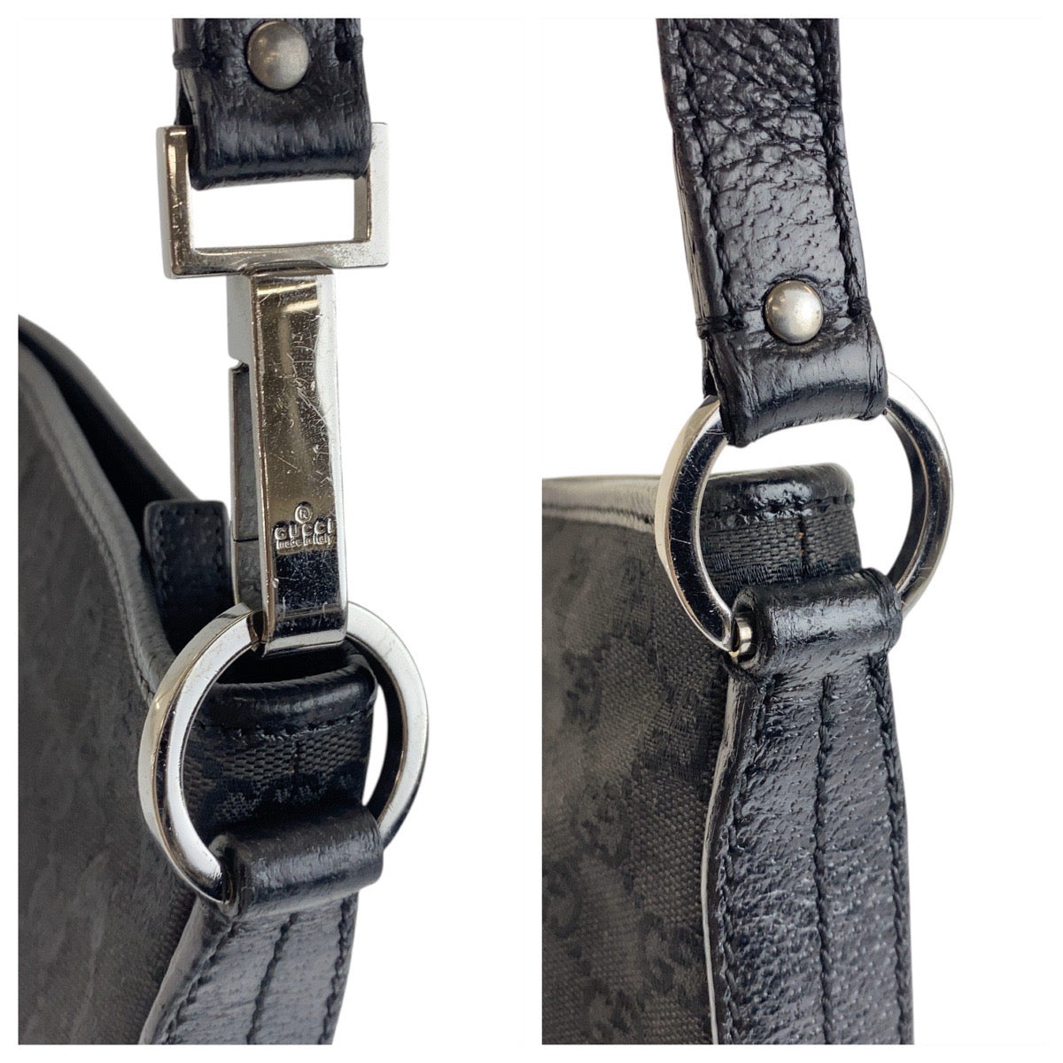 18875
GUCCI Black Silver Hardware GG Canvas / Leather 113013 Shoulder Bag Messenger Bag Unisex Women's ABP32
