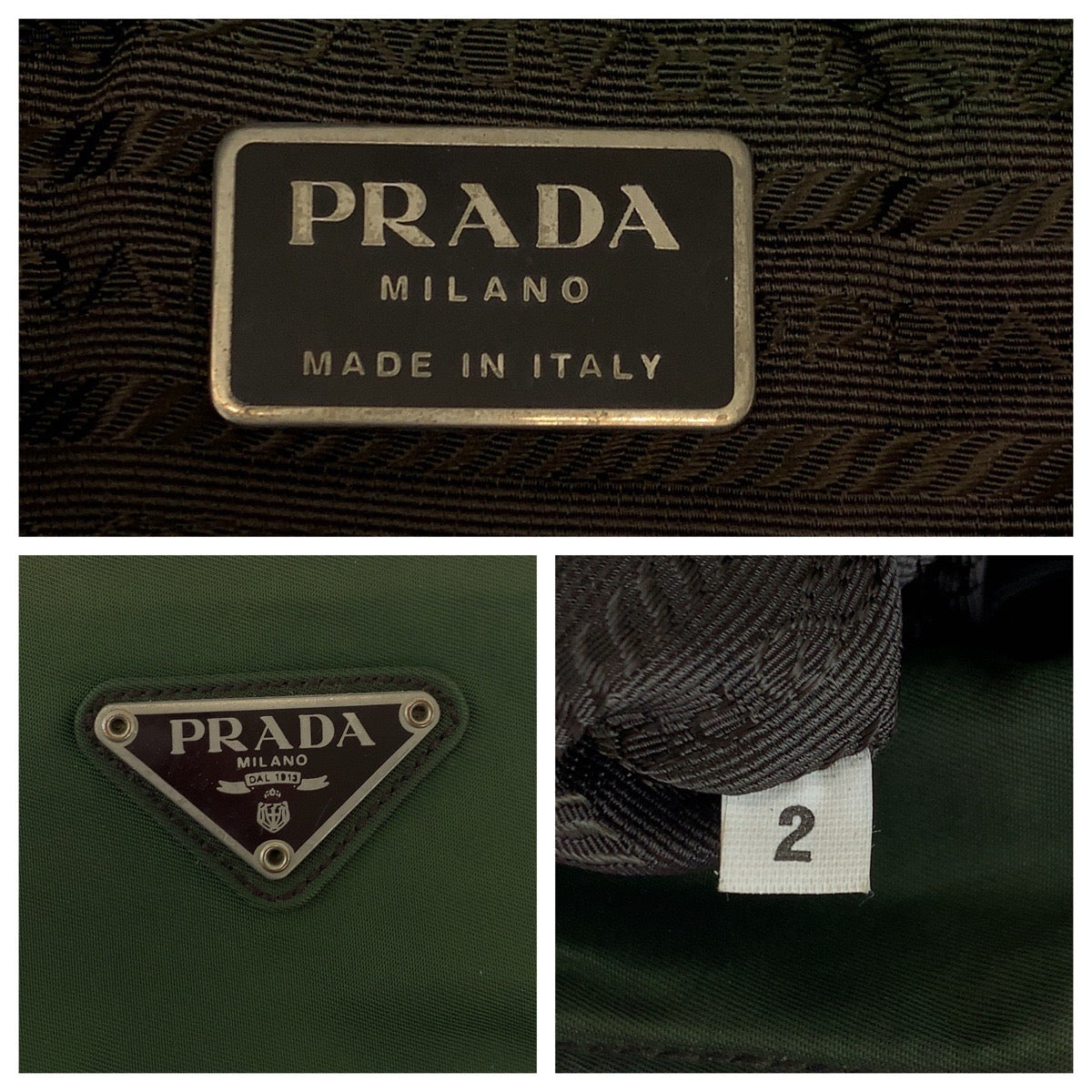 18876
PRADA プラダ テスート 三角ロゴプレート カーキ シルバー金具 ナイロン トートバッグ ハンドバッグ  レディース AB