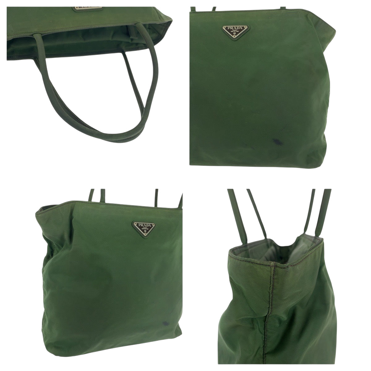 18876
PRADA プラダ テスート 三角ロゴプレート カーキ シルバー金具 ナイロン トートバッグ ハンドバッグ  レディース AB