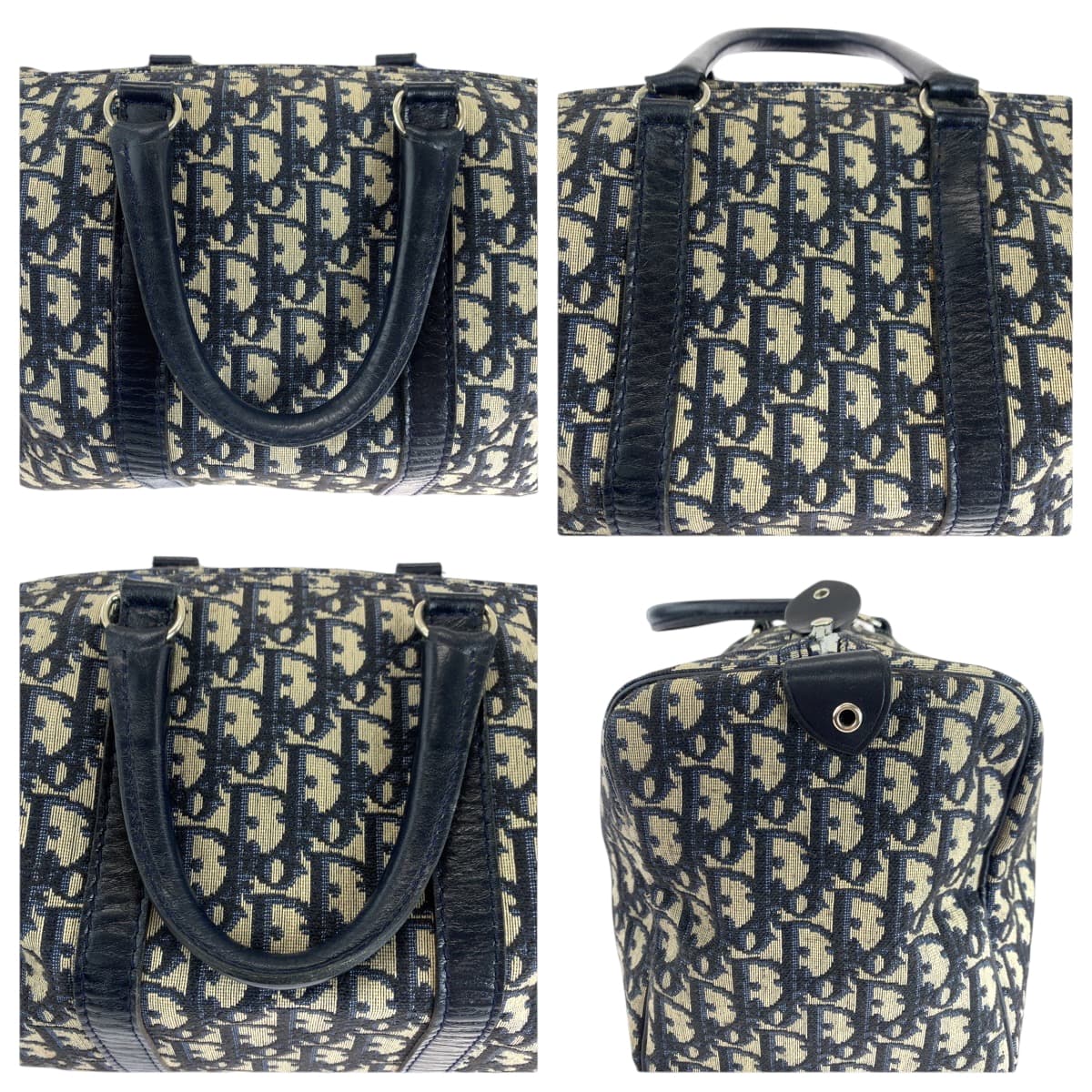 18878
Dior ディオール ヴィンテージ トロッター ネイビー ベージュ シルバー金具 キャンバス ハンドバッグ ボストンバッグ  レディース ABP