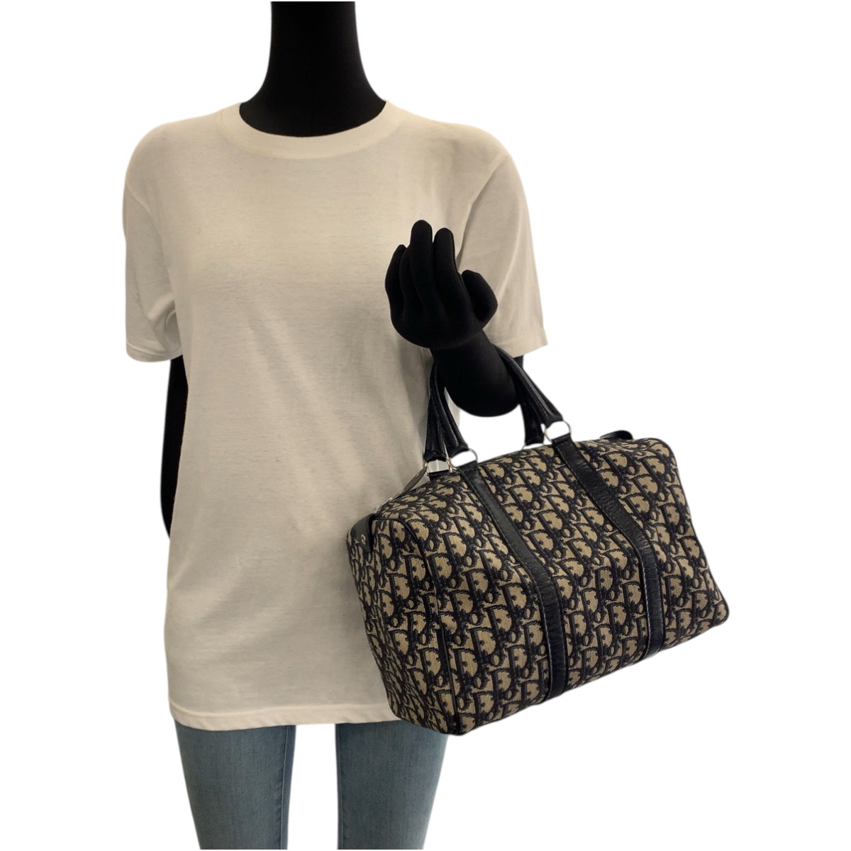 18878
Dior ディオール ヴィンテージ トロッター ネイビー ベージュ シルバー金具 キャンバス ハンドバッグ ボストンバッグ  レディース ABP