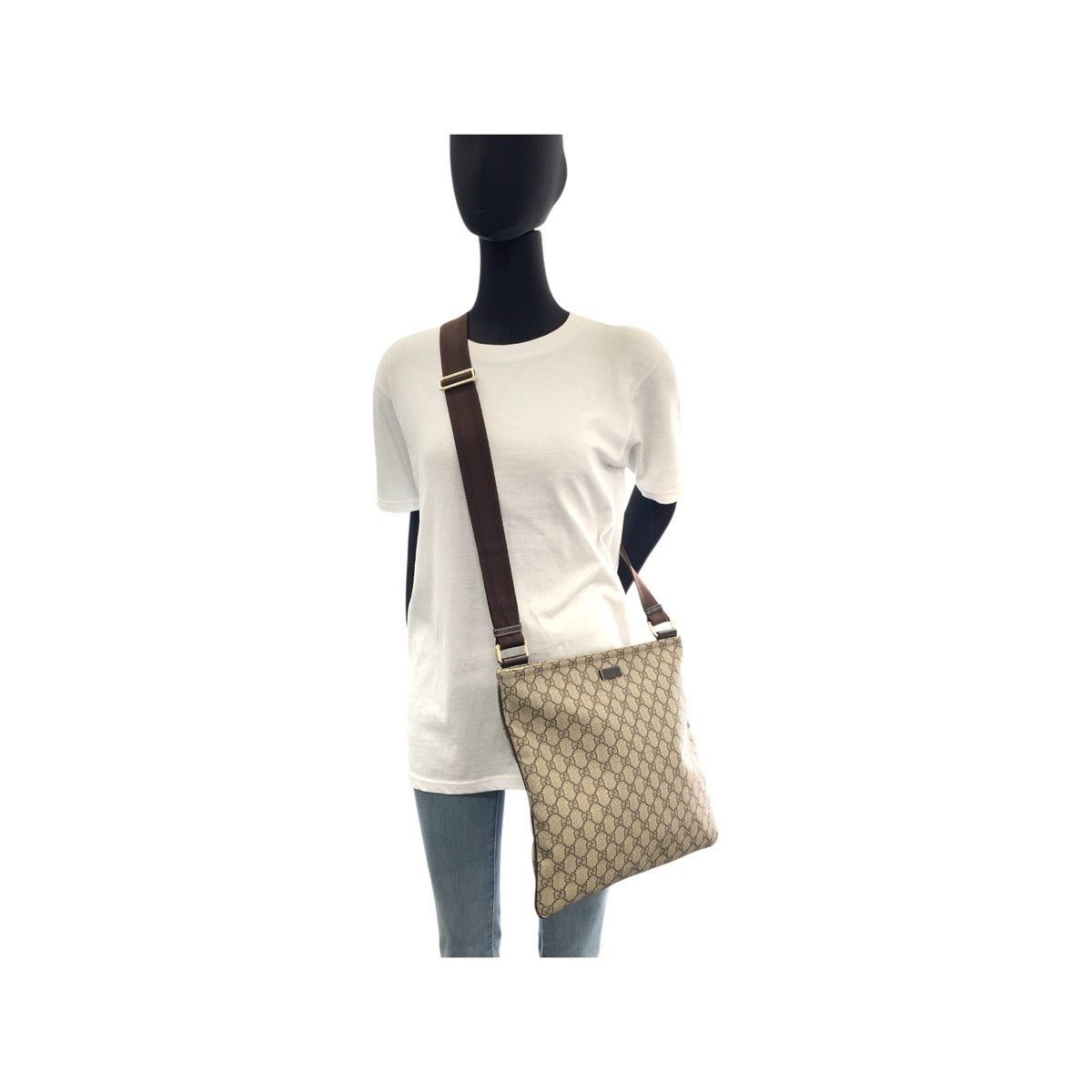 18885
GUCCI Beige Brown Gold Hardware GG Supreme Canvas / Leather 201446 Shoulder Bag Messenger Bag Women's ABP34