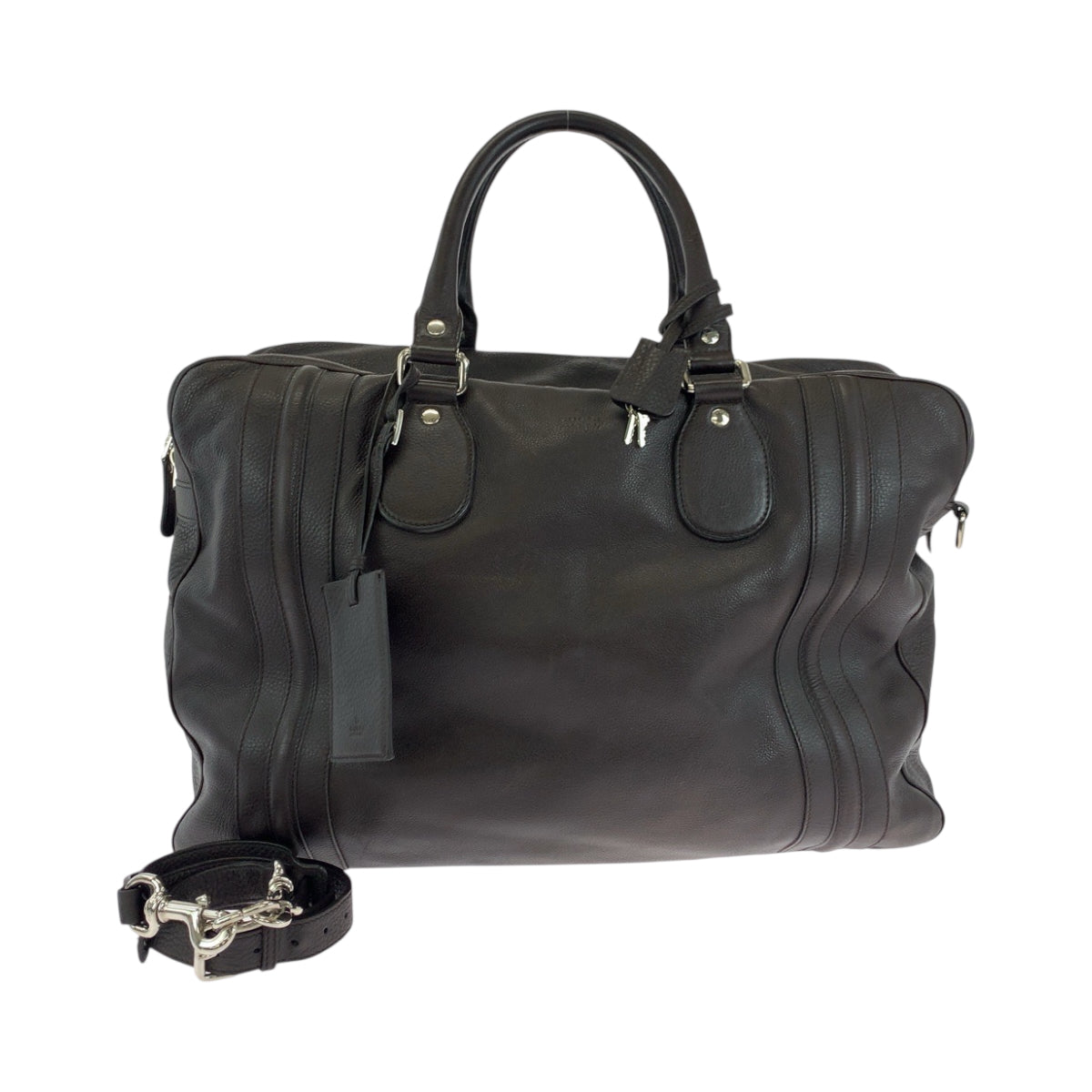 18888
GUCCI グッチ ダークブラウン シルバー金具 レザー 23643 ボストンバッグ ショルダーバッグ ハンドバッグ 2way  メンズ AB48