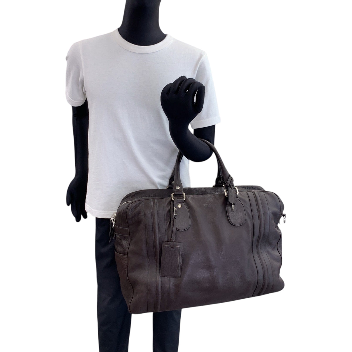 18888
GUCCI グッチ ダークブラウン シルバー金具 レザー 23643 ボストンバッグ ショルダーバッグ ハンドバッグ 2way  メンズ AB48